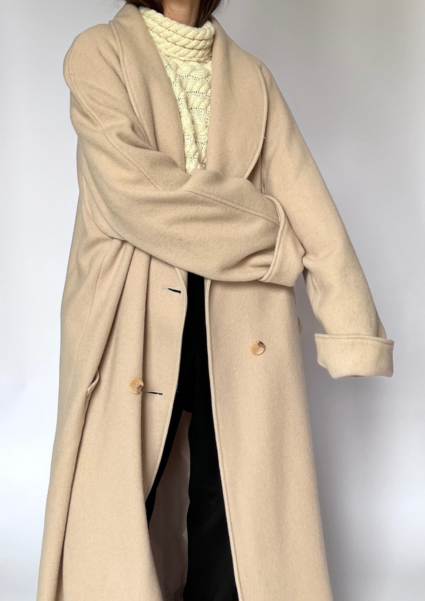 Oversized Wool Cream Coat M/L/XL