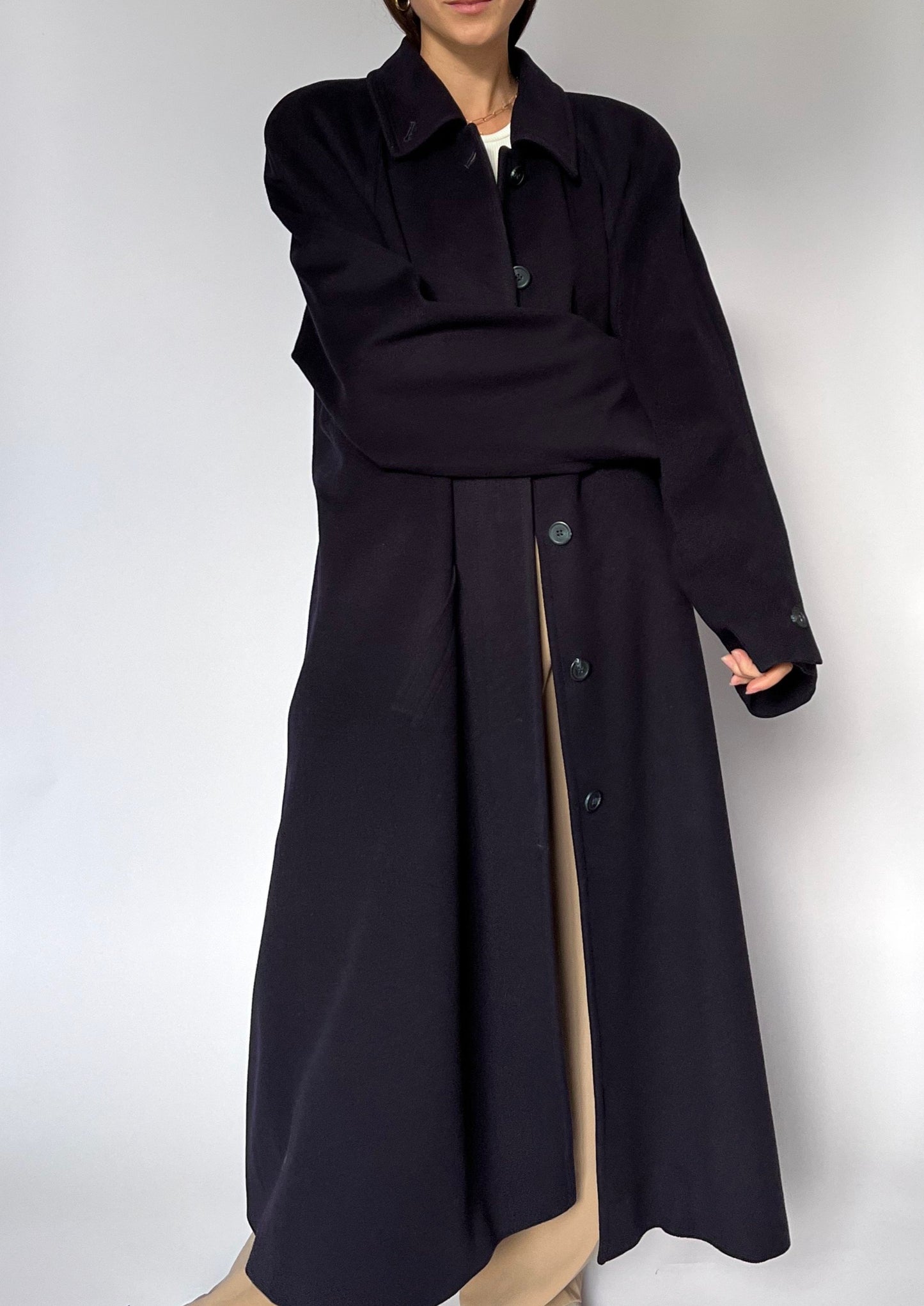 80s Jaeger Navy Wool Maxi Coat S/M