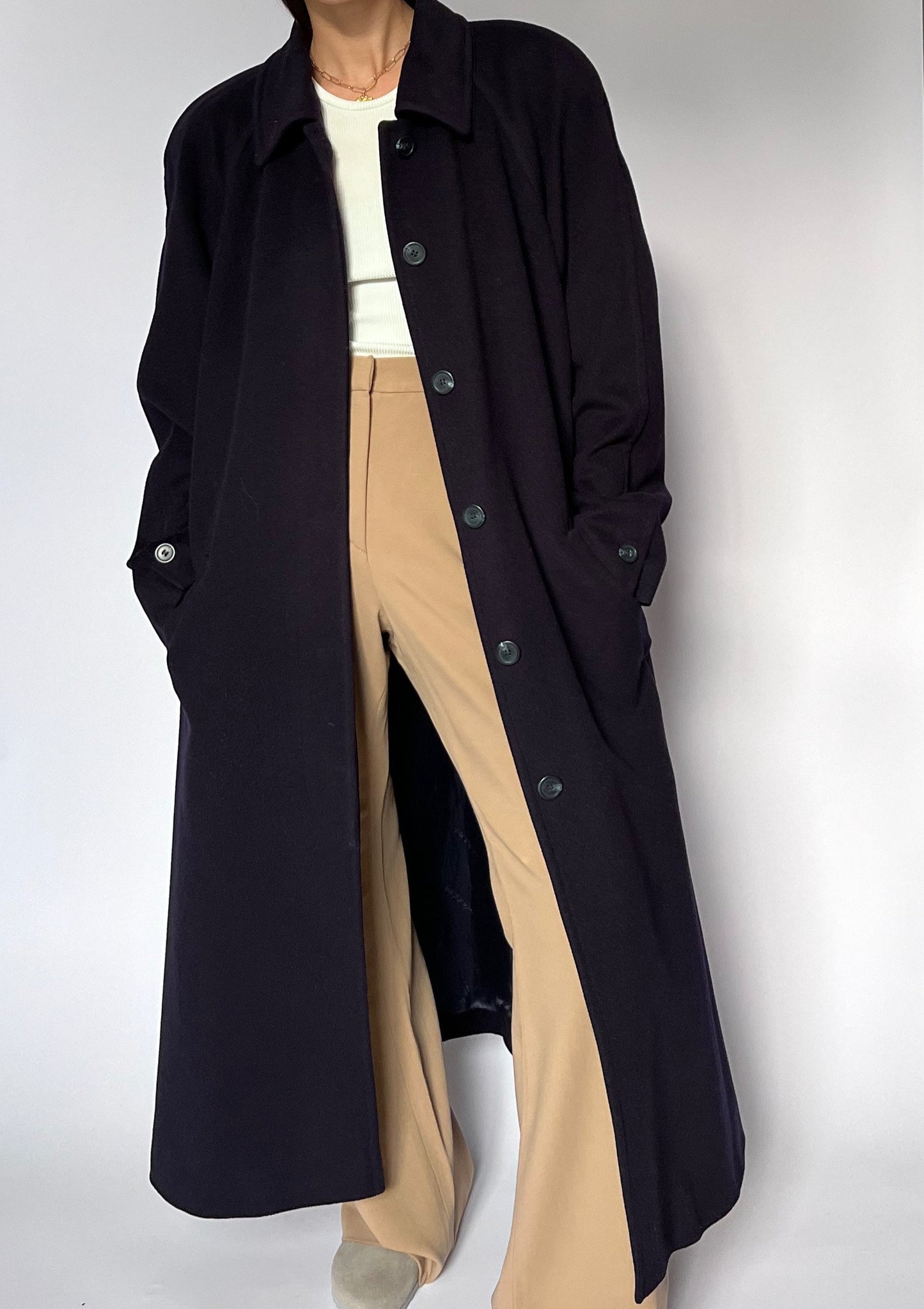 80s Jaeger Navy Wool Maxi Coat S/M