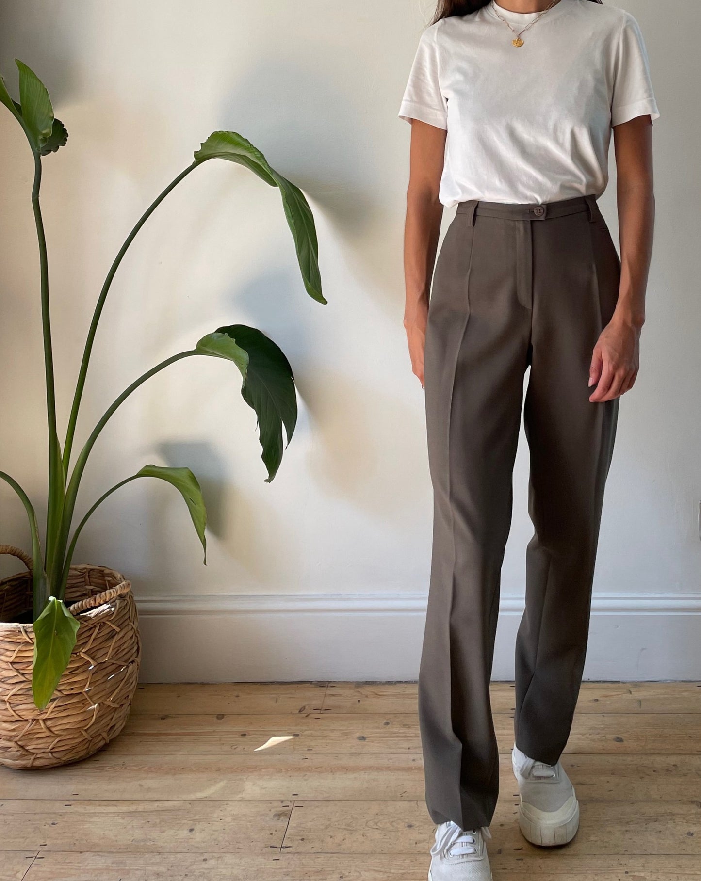 Vintage 1990s Wool Light Khaki Brown Trousers Size S Waist 31"