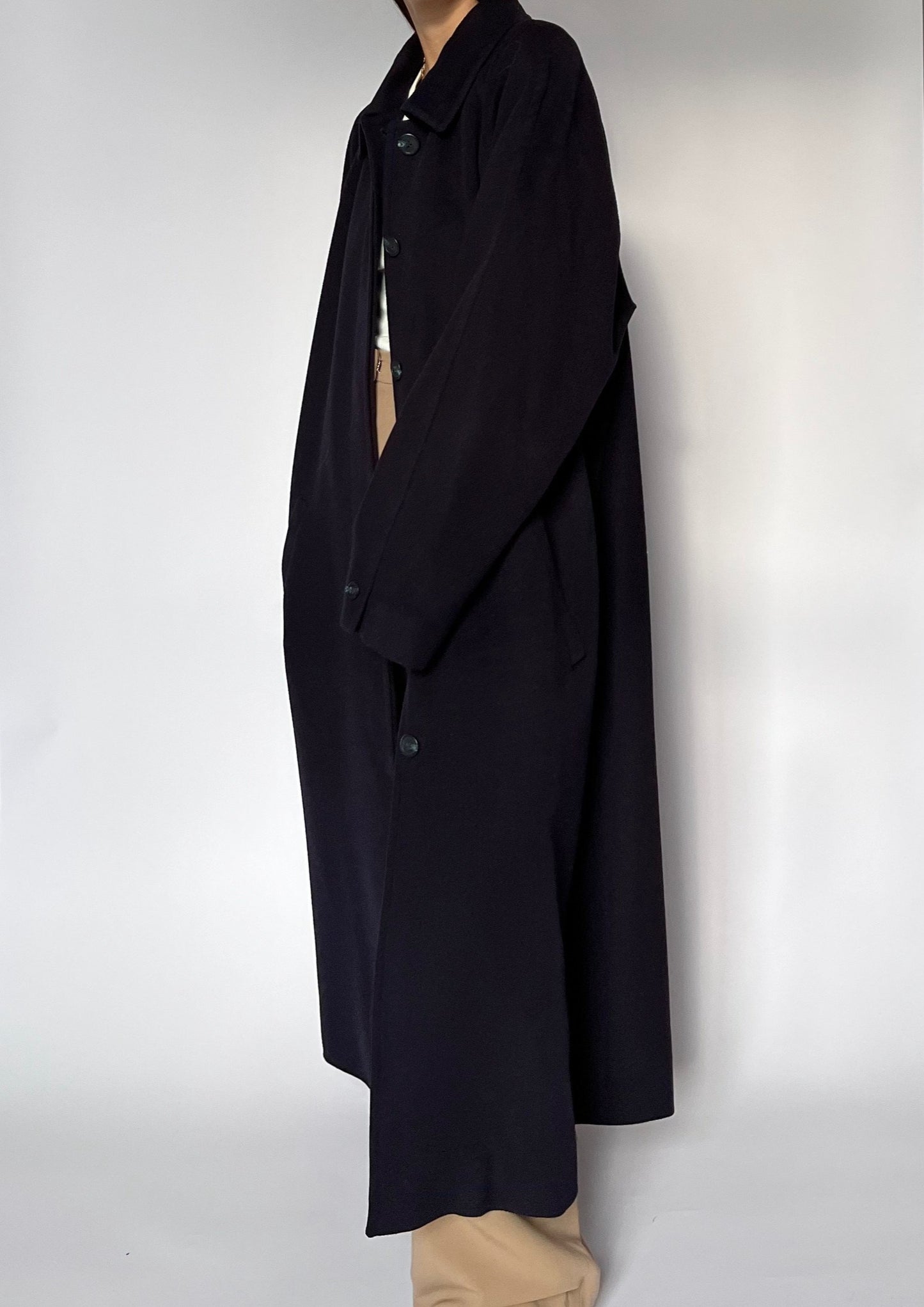 80s Jaeger Navy Wool Maxi Coat S/M