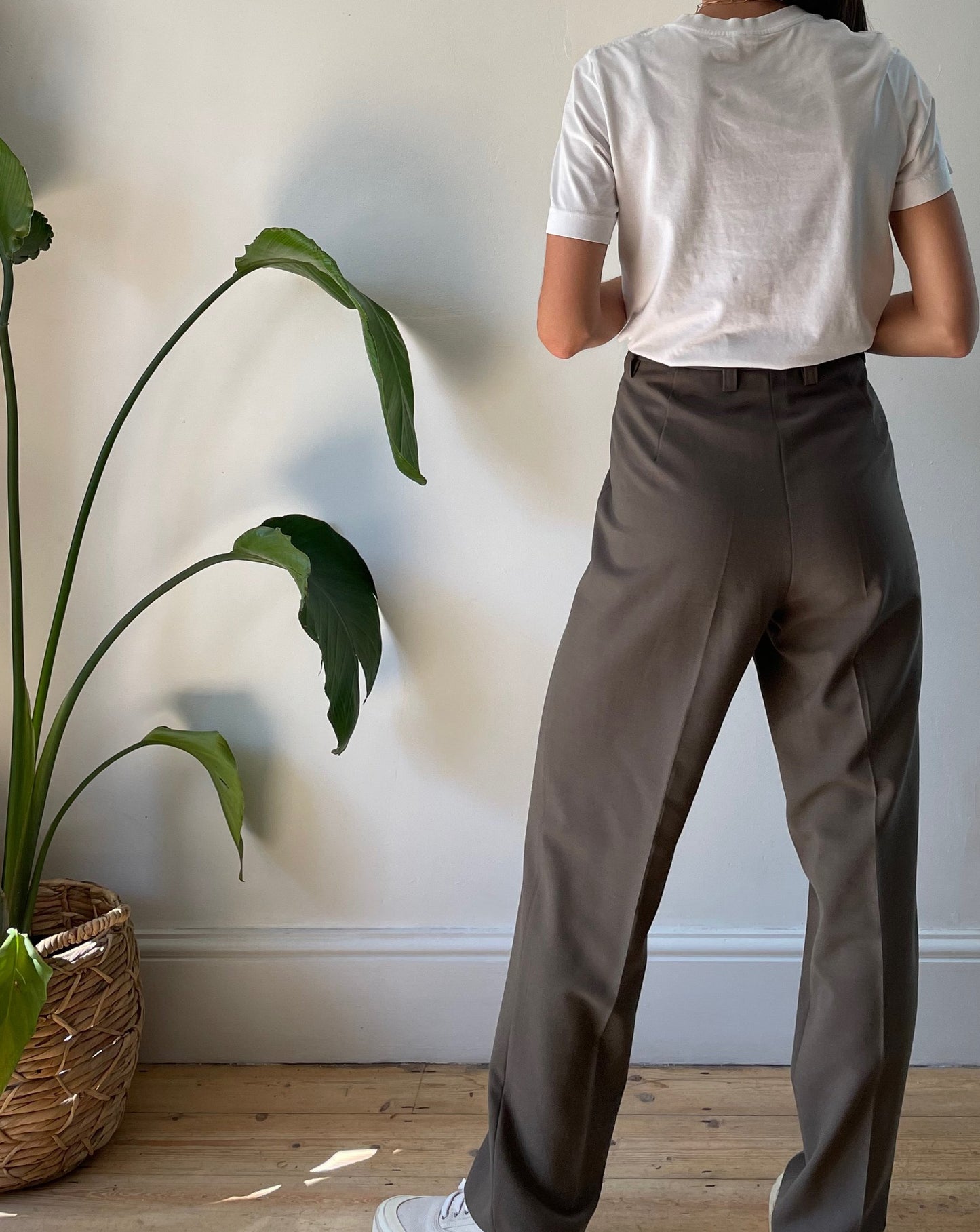 Vintage 1990s Wool Light Khaki Brown Trousers Size S Waist 31"