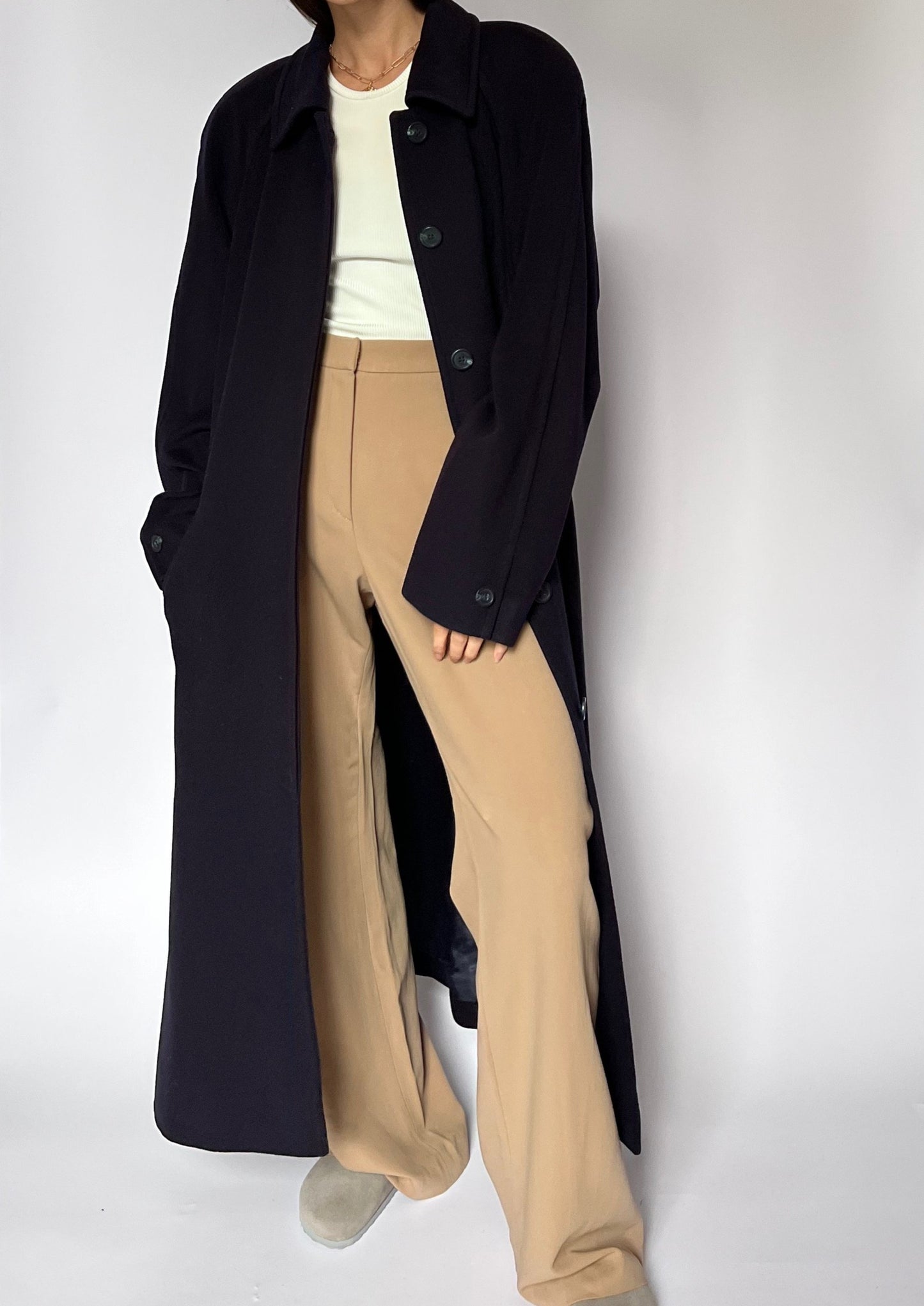 80s Jaeger Navy Wool Maxi Coat S/M