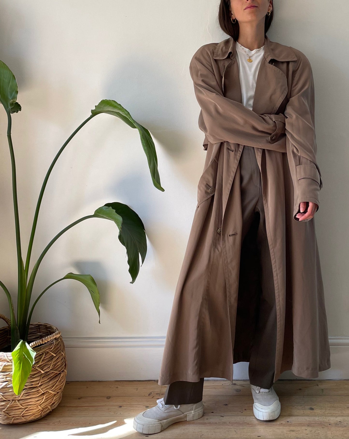 Vintage 1990s Light Khaki Trench Coat Sized M-L