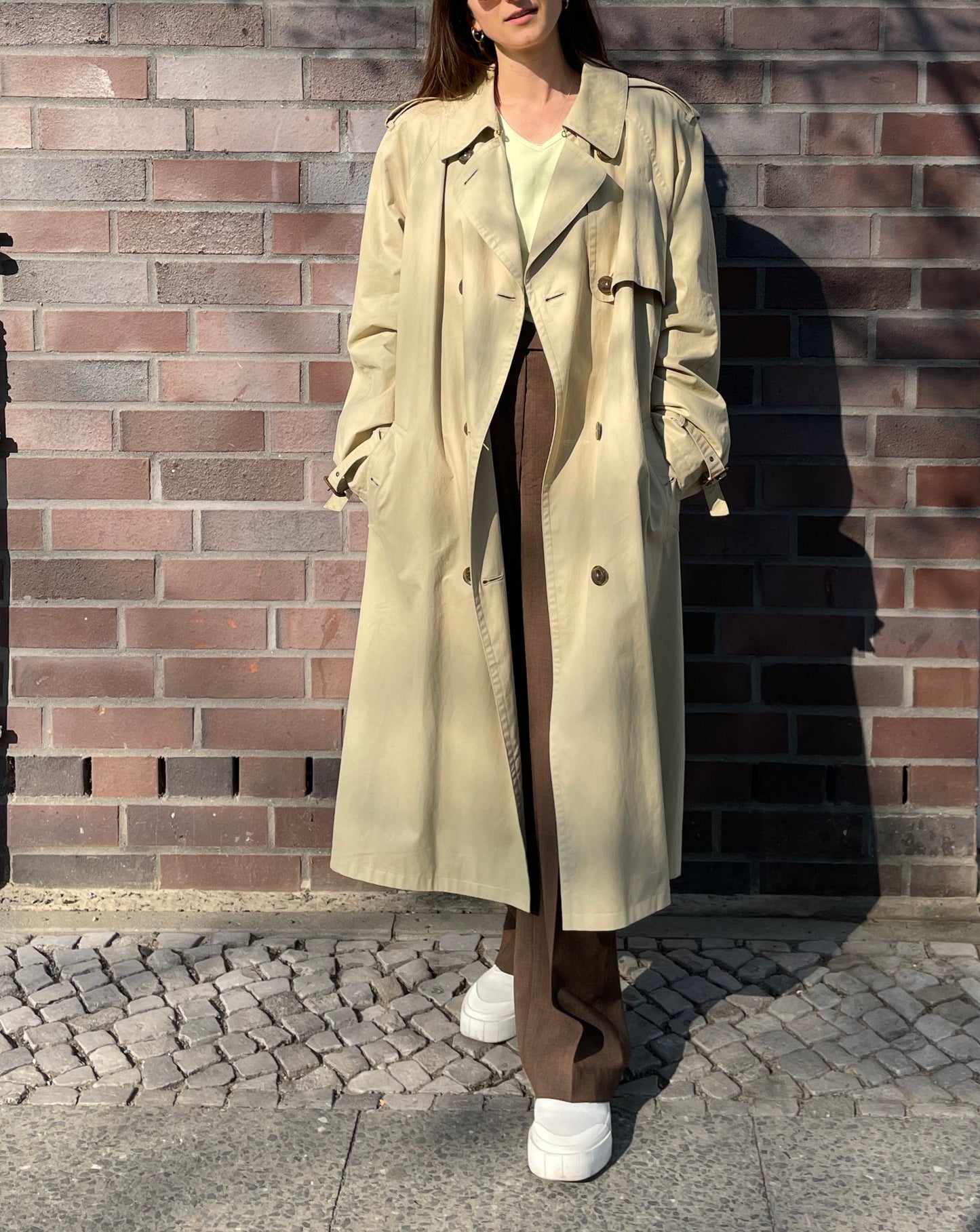 Vintage Neutral Beige Trench with Button Back Size S-L