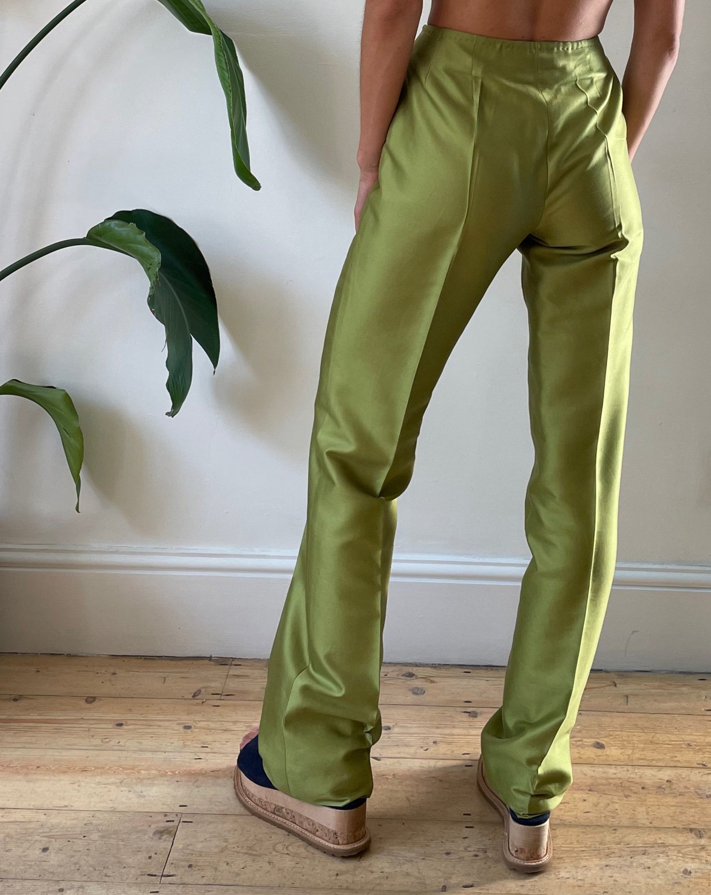 Unique Vintage Lime Green Silk Suit Size S Waist 31"