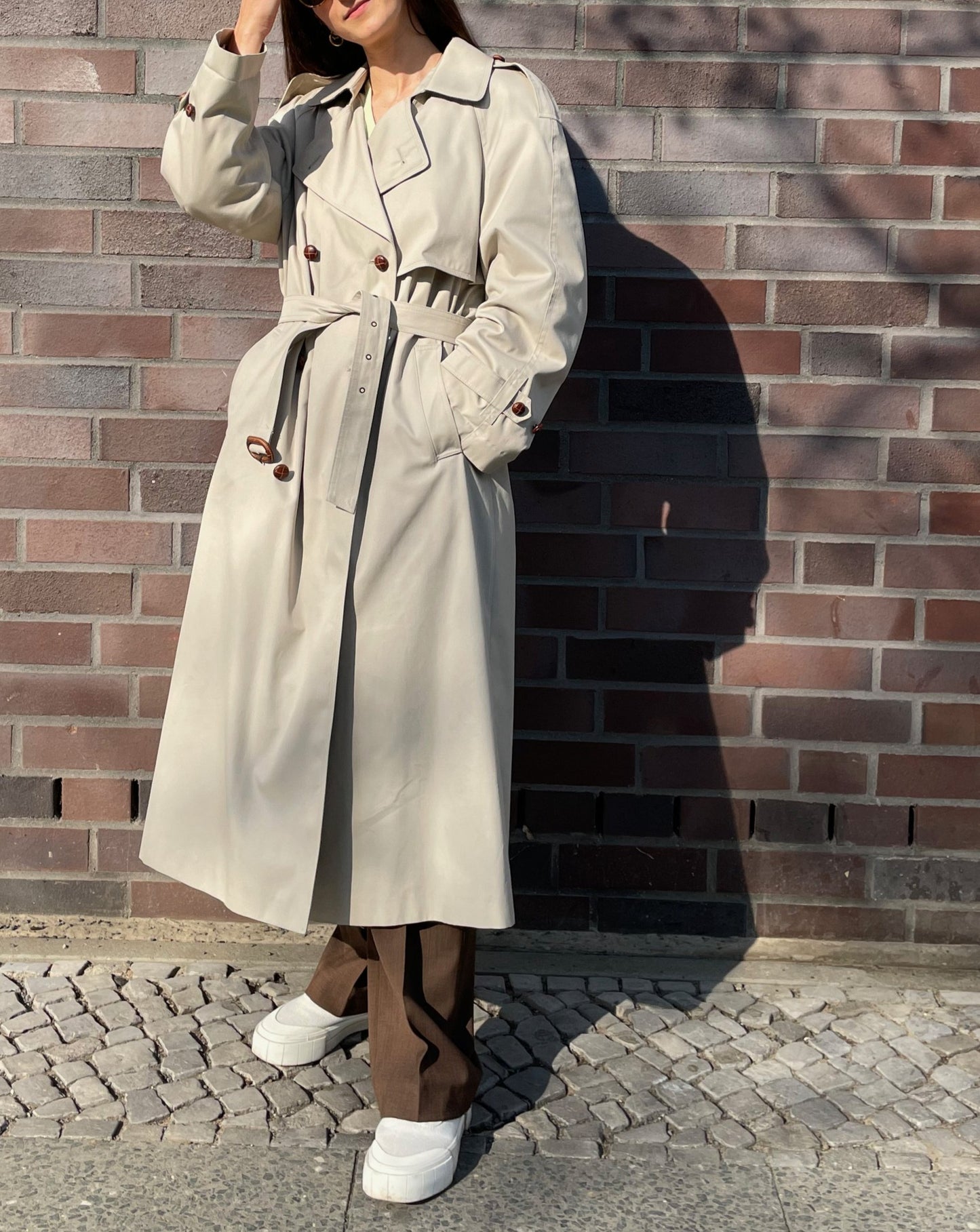 Vintage Beige Cream Maxi Belted Trench Removable Lining Size S-L