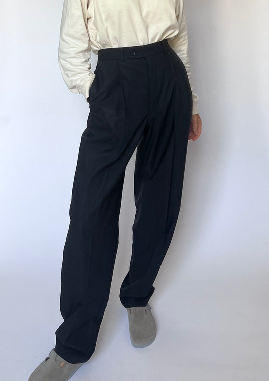 Navy Pleated Wool Trousers M W'31"