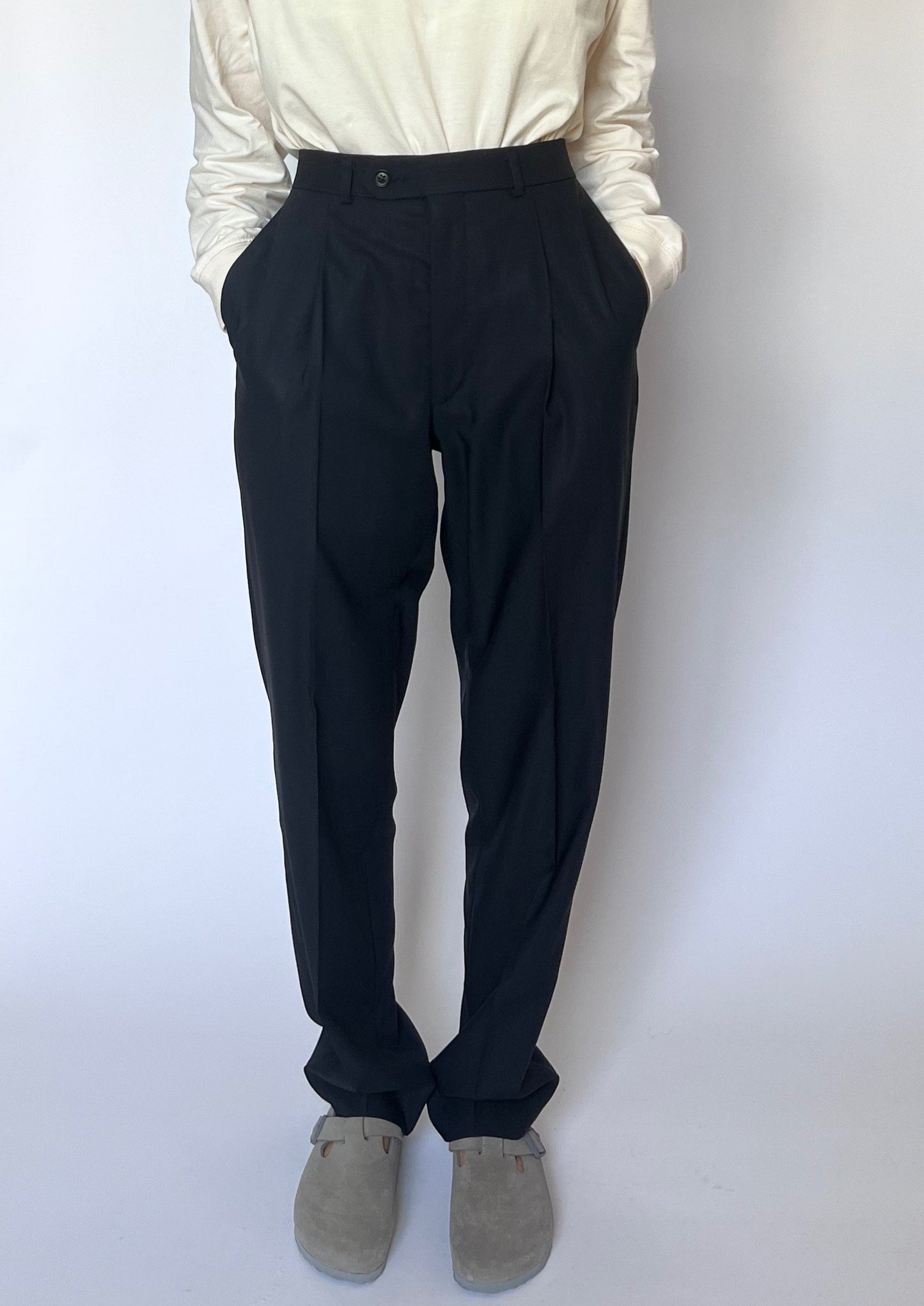 Navy Pleated Wool Trousers M W'31"