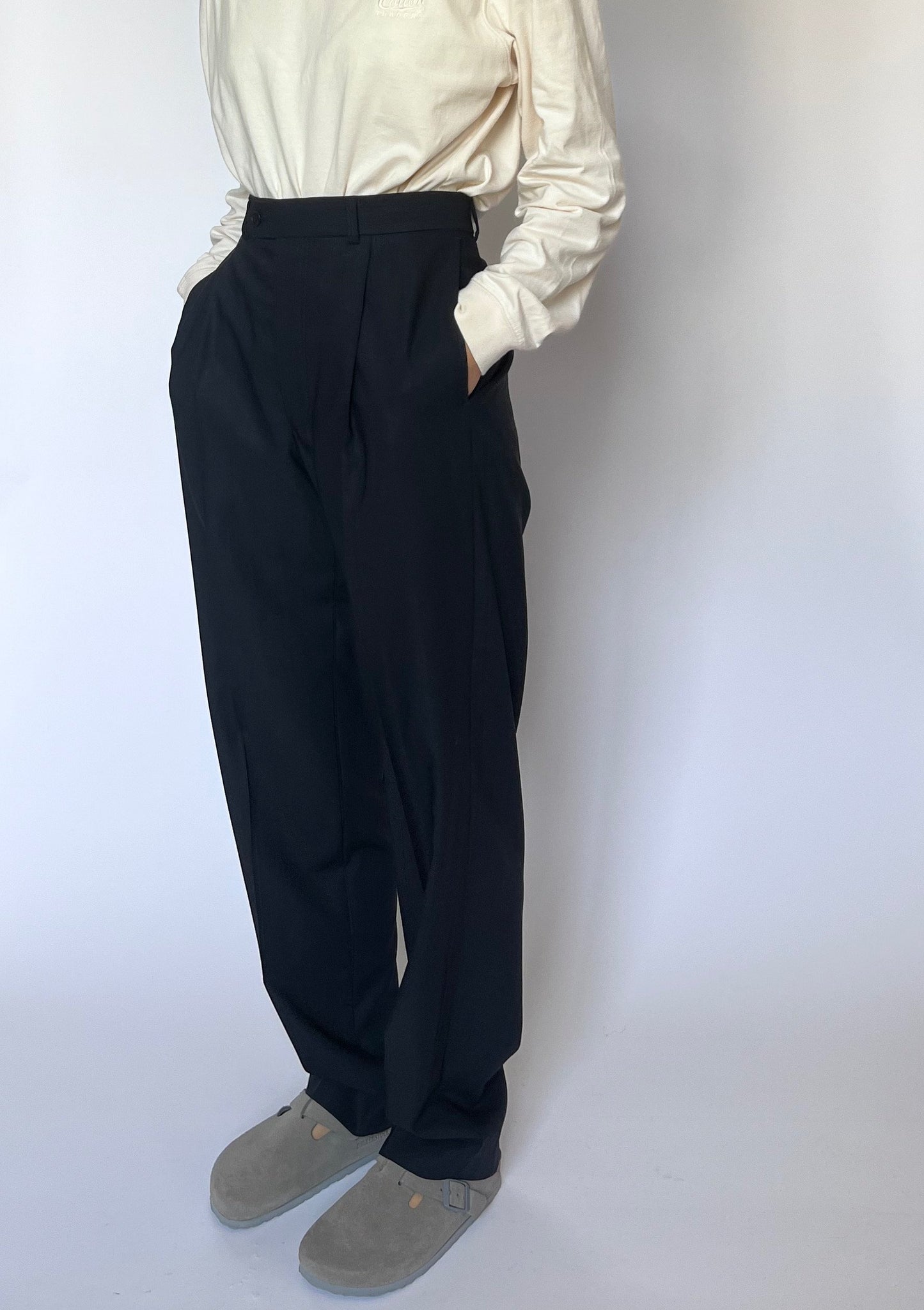 Navy Pleated Wool Trousers M W'31"