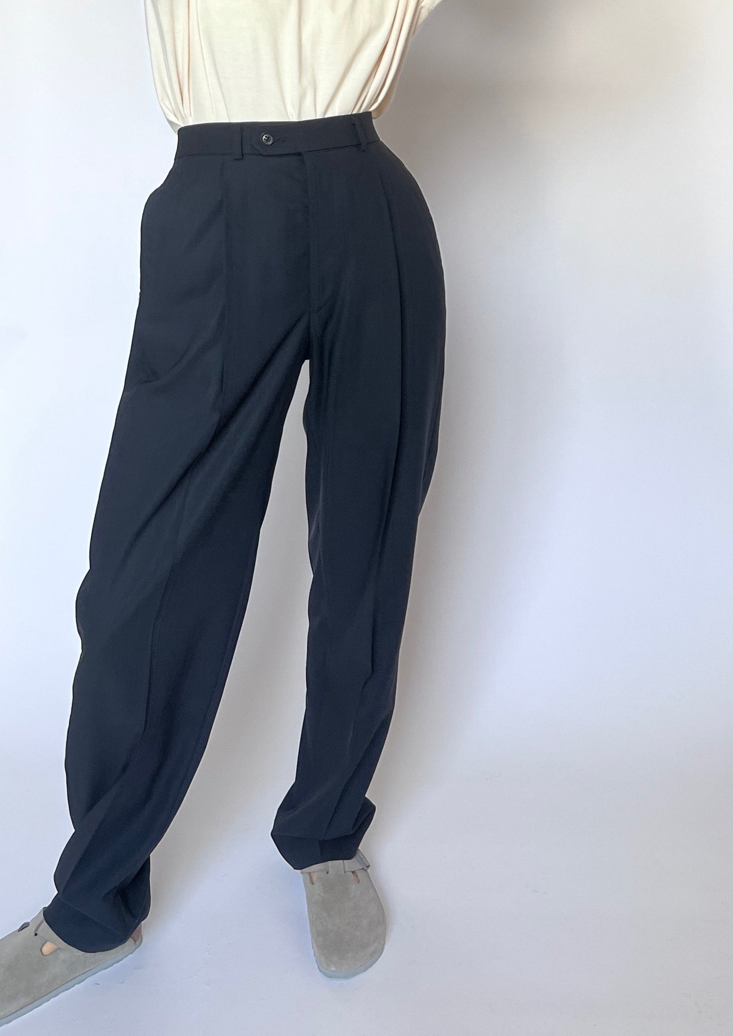 Navy Pleated Wool Trousers M W'31"