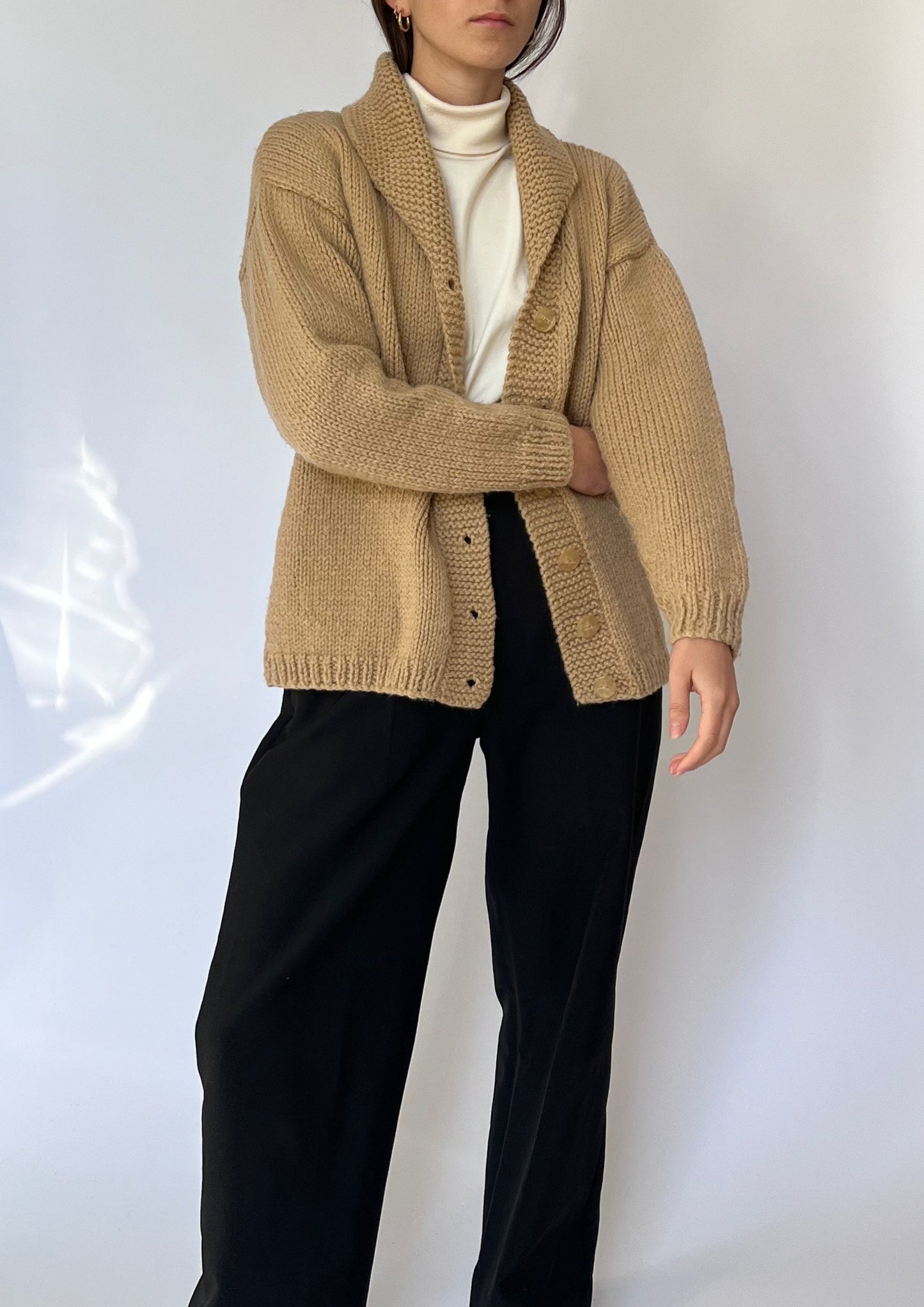 70s Chunky Caramel Cardigan M