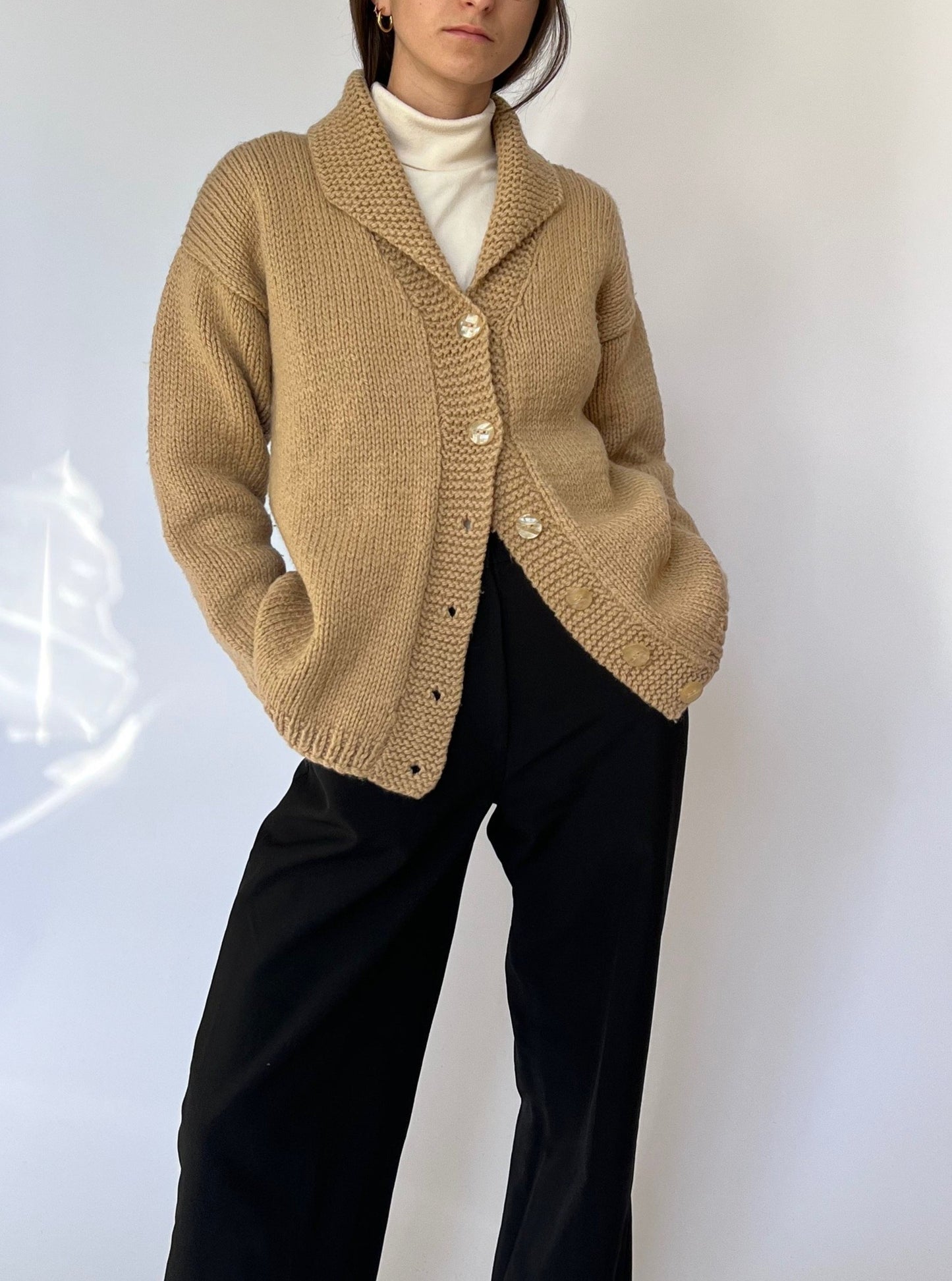 70s Chunky Caramel Cardigan M