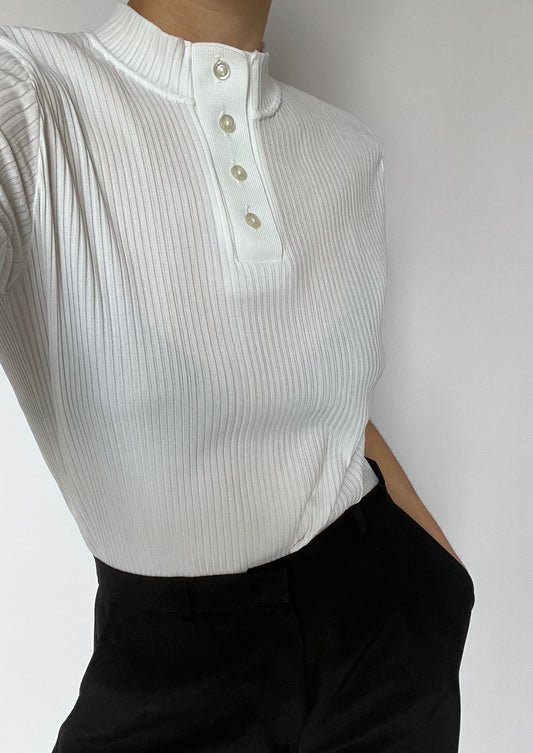 Essential Ribbed Half Button T-Shirt XS/S