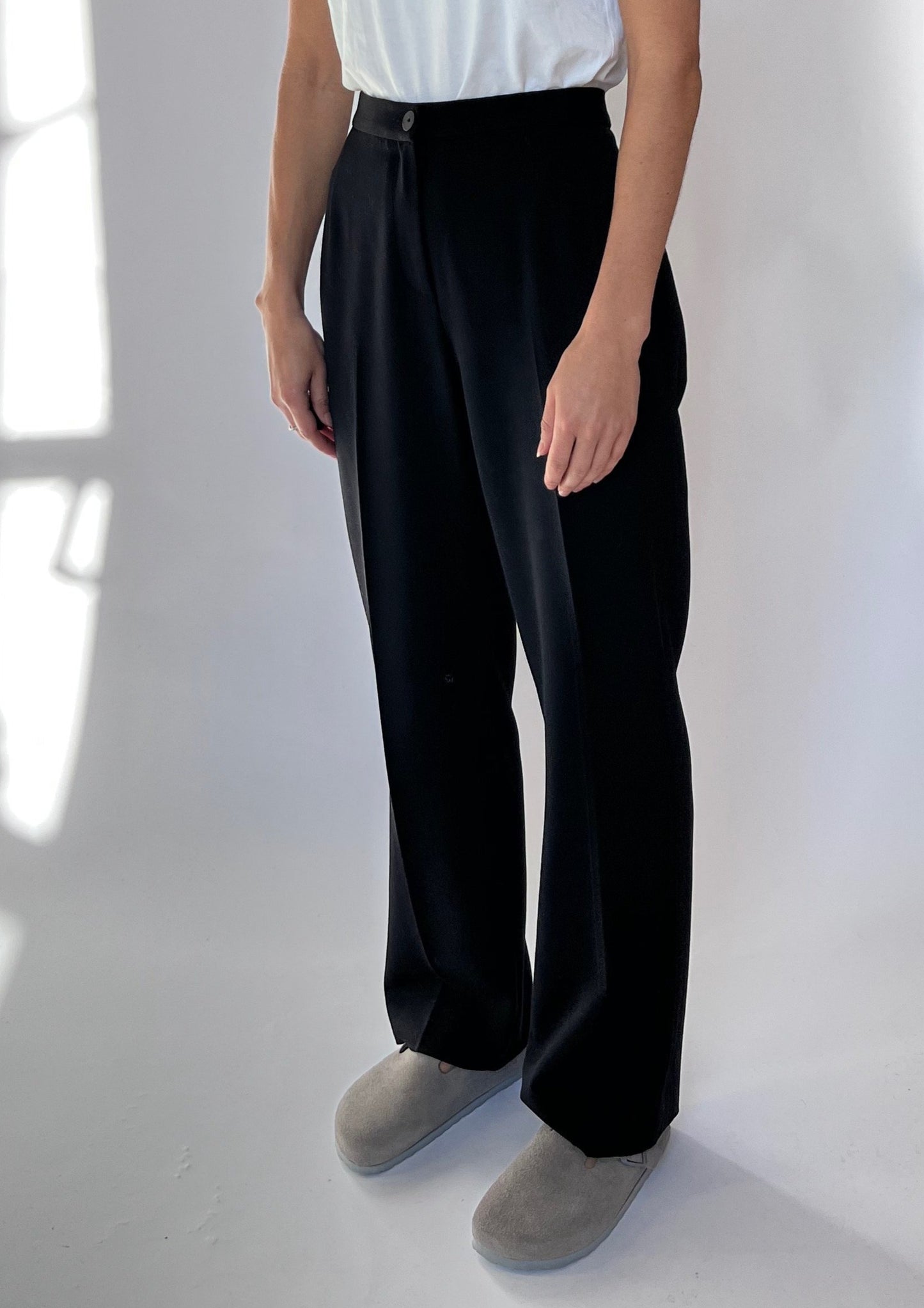 90s Black Straight Leg Wool Trousers 30"S/M