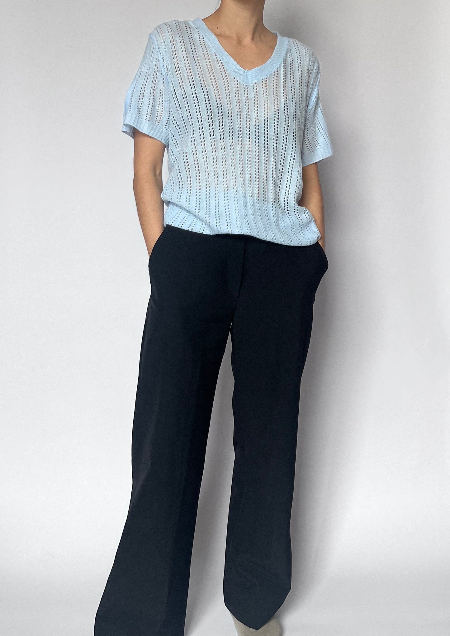 Sheer Striped Knitted T-Shirt S/M