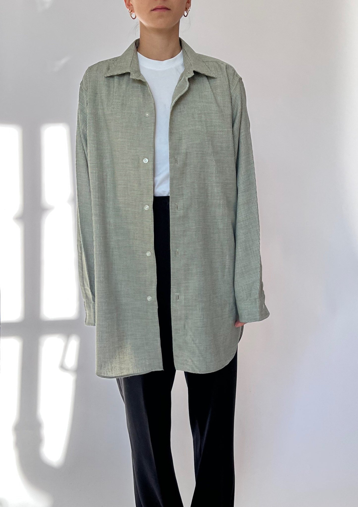 Gingham Lime Green 70s Wool Shirt M/L