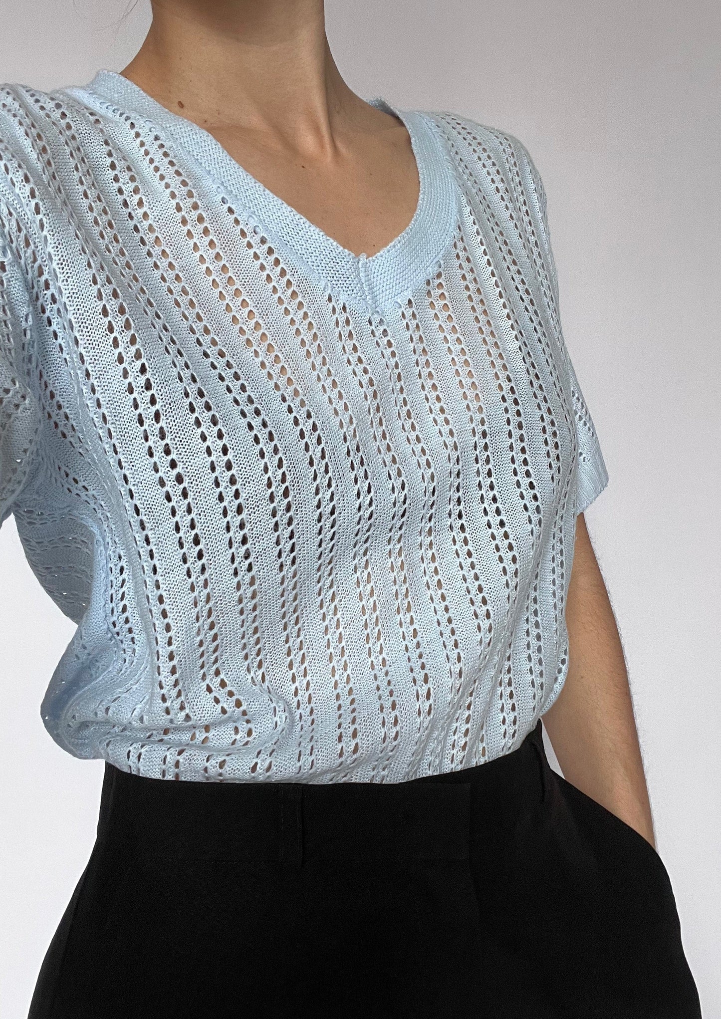 Sheer Striped Knitted T-Shirt S/M