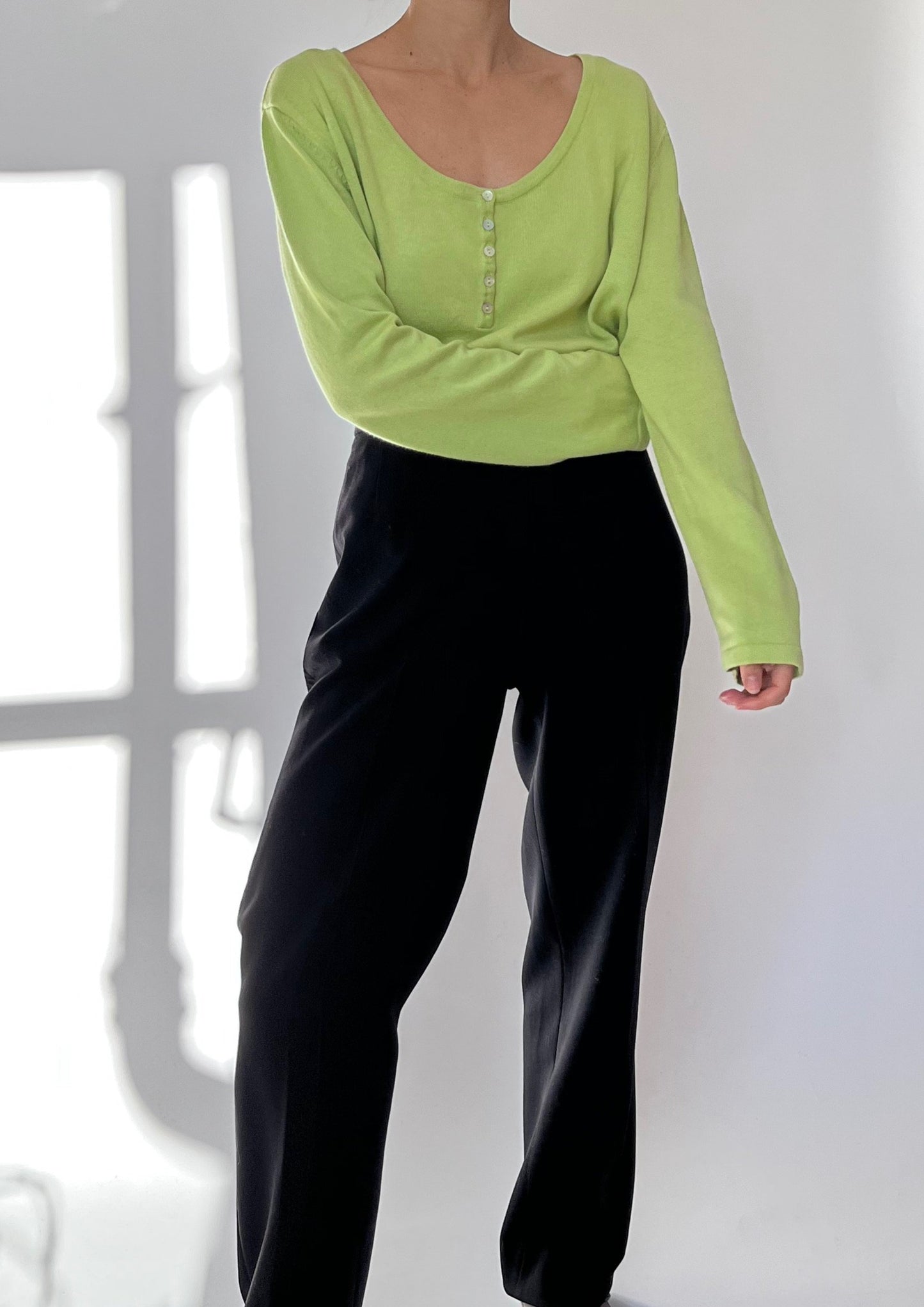 1990s Lime Green Button Jumper M/L