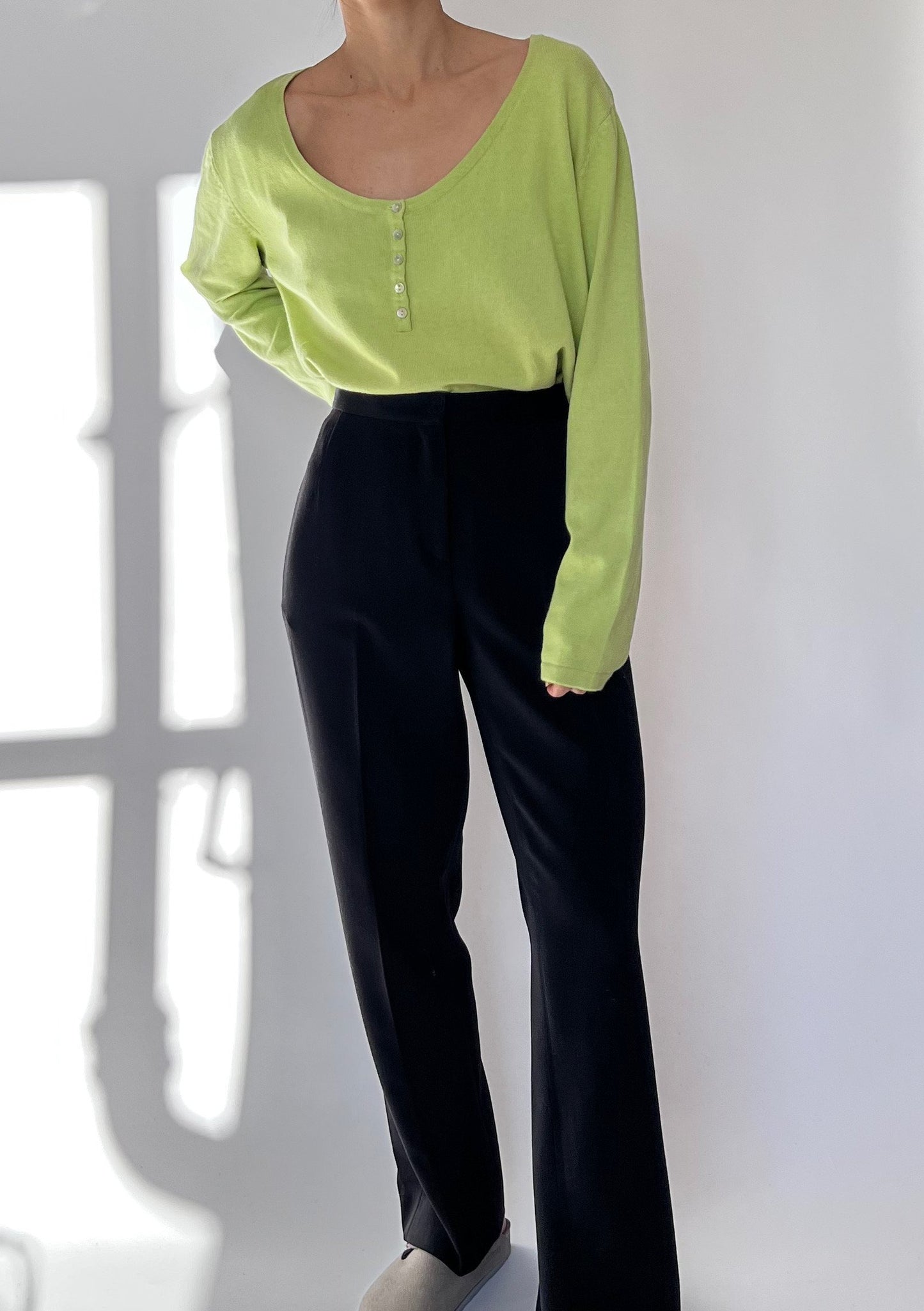 1990s Lime Green Button Jumper M/L