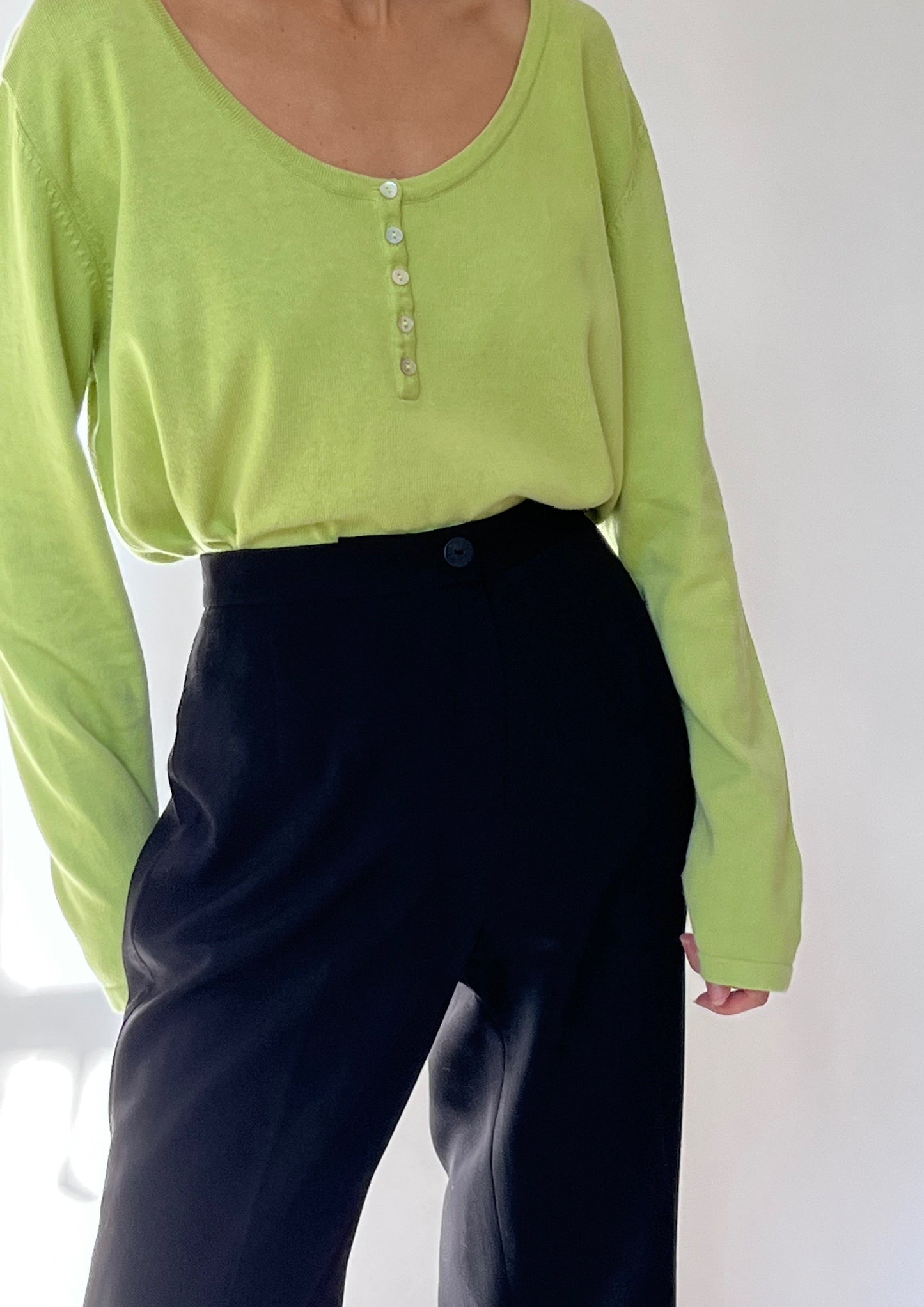 1990s Lime Green Button Jumper M/L