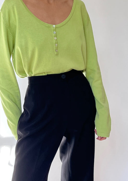 1990s Lime Green Button Jumper M/L