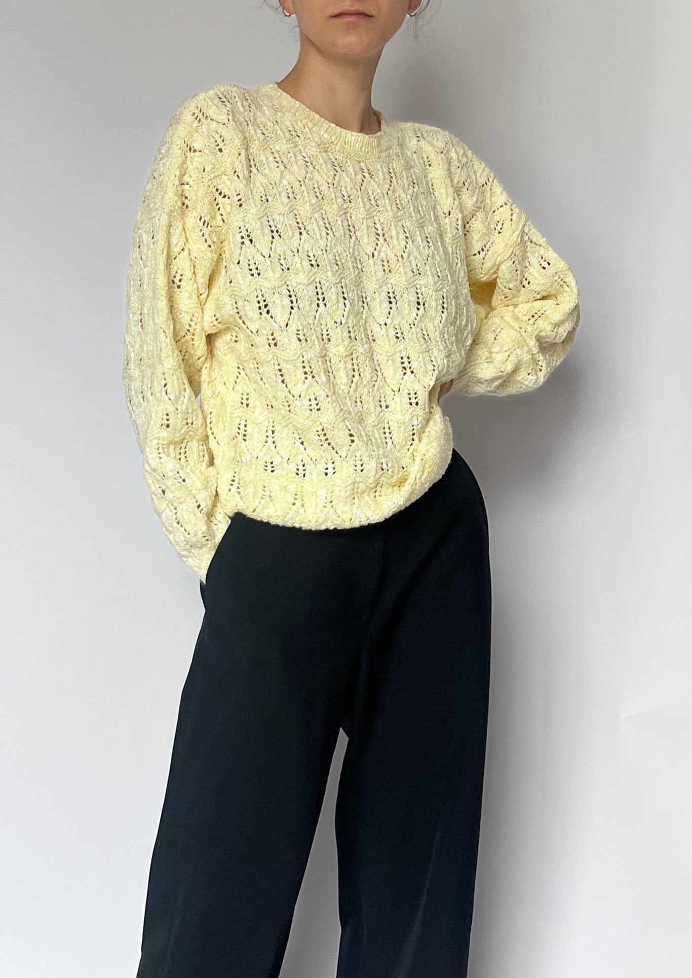 70s Hand Knitted Yellow Jumper S/M