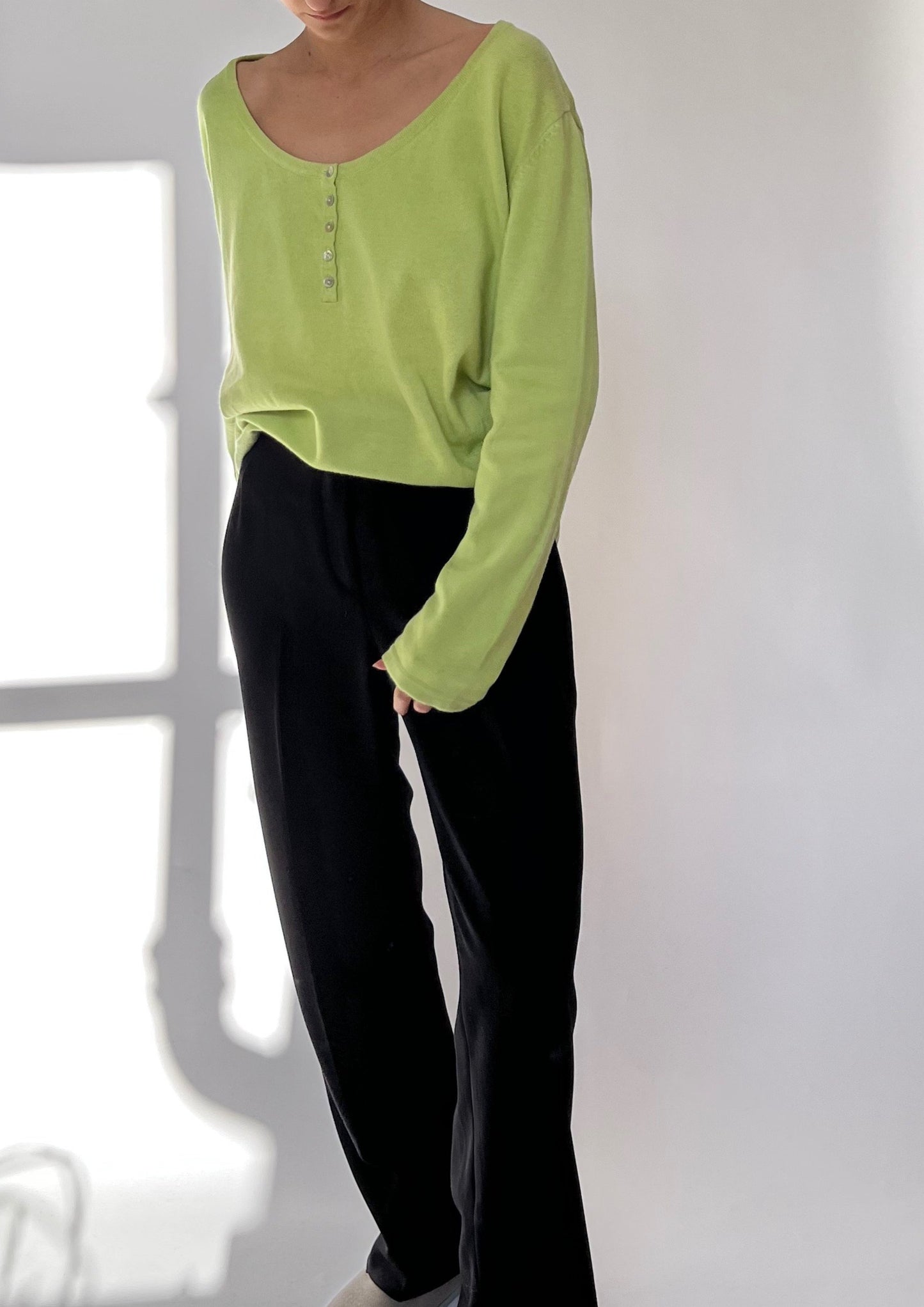 1990s Lime Green Button Jumper M/L