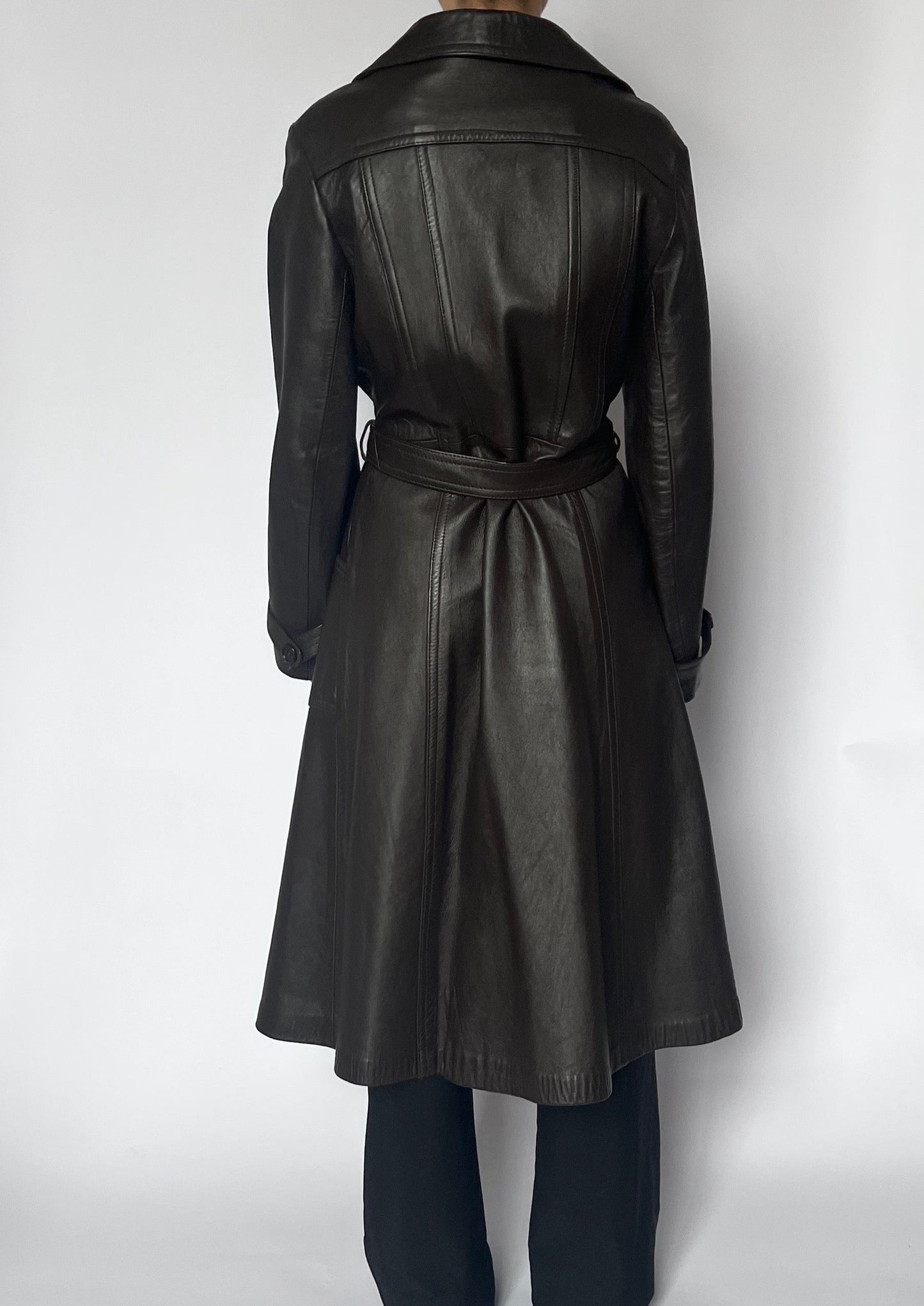 Vintage Brown Leather Maxi Trench Coat S/M