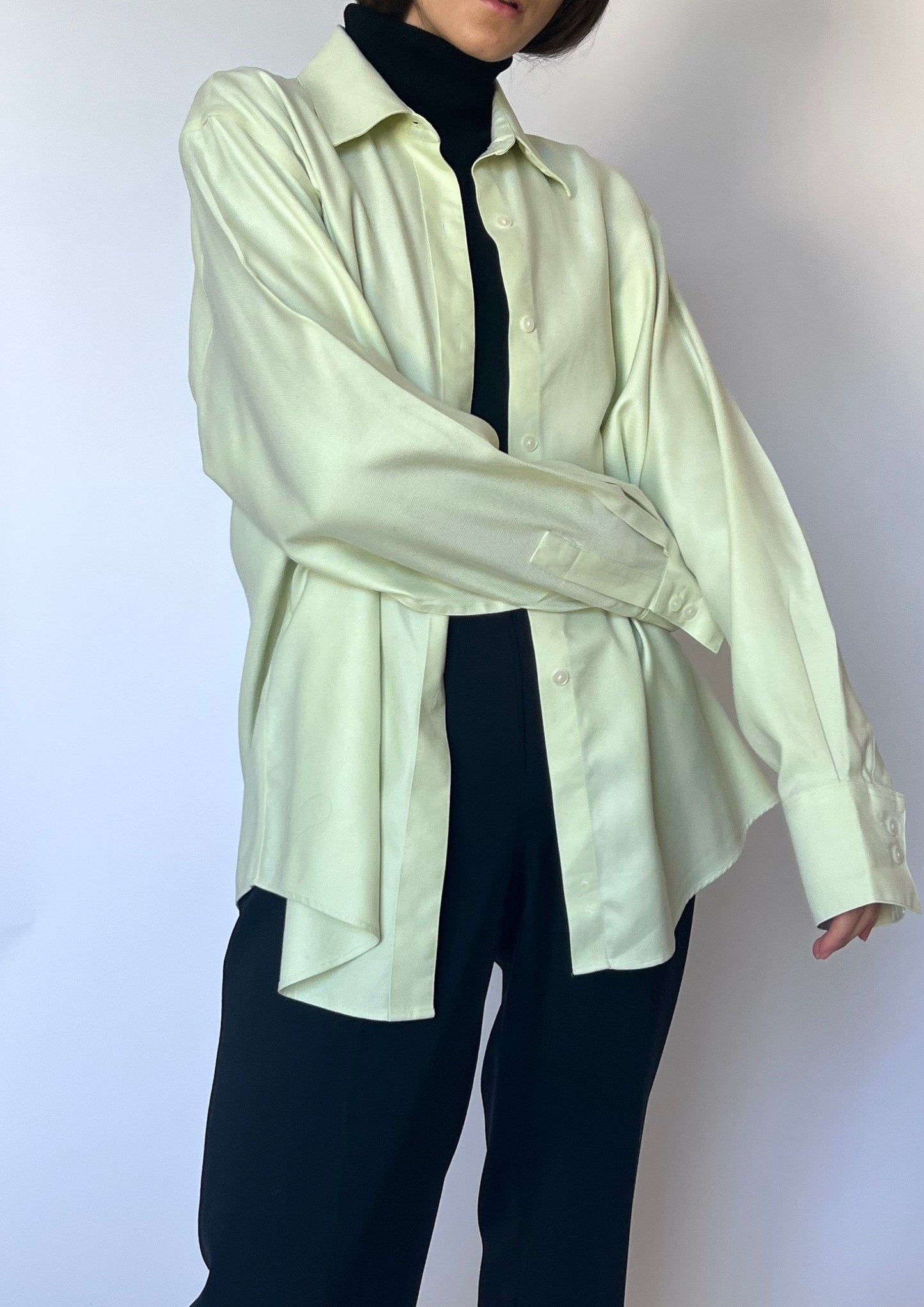 Vintage 60s Lime Green Oversized Shirt M