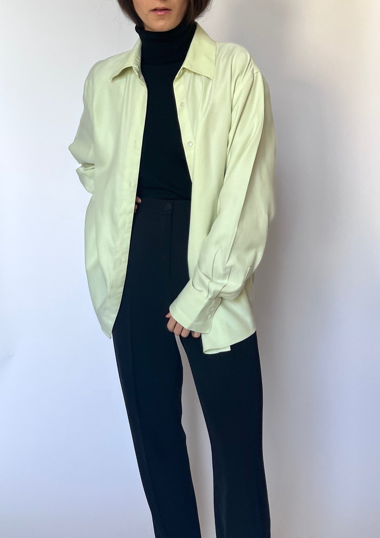 Vintage 60s Lime Green Oversized Shirt M