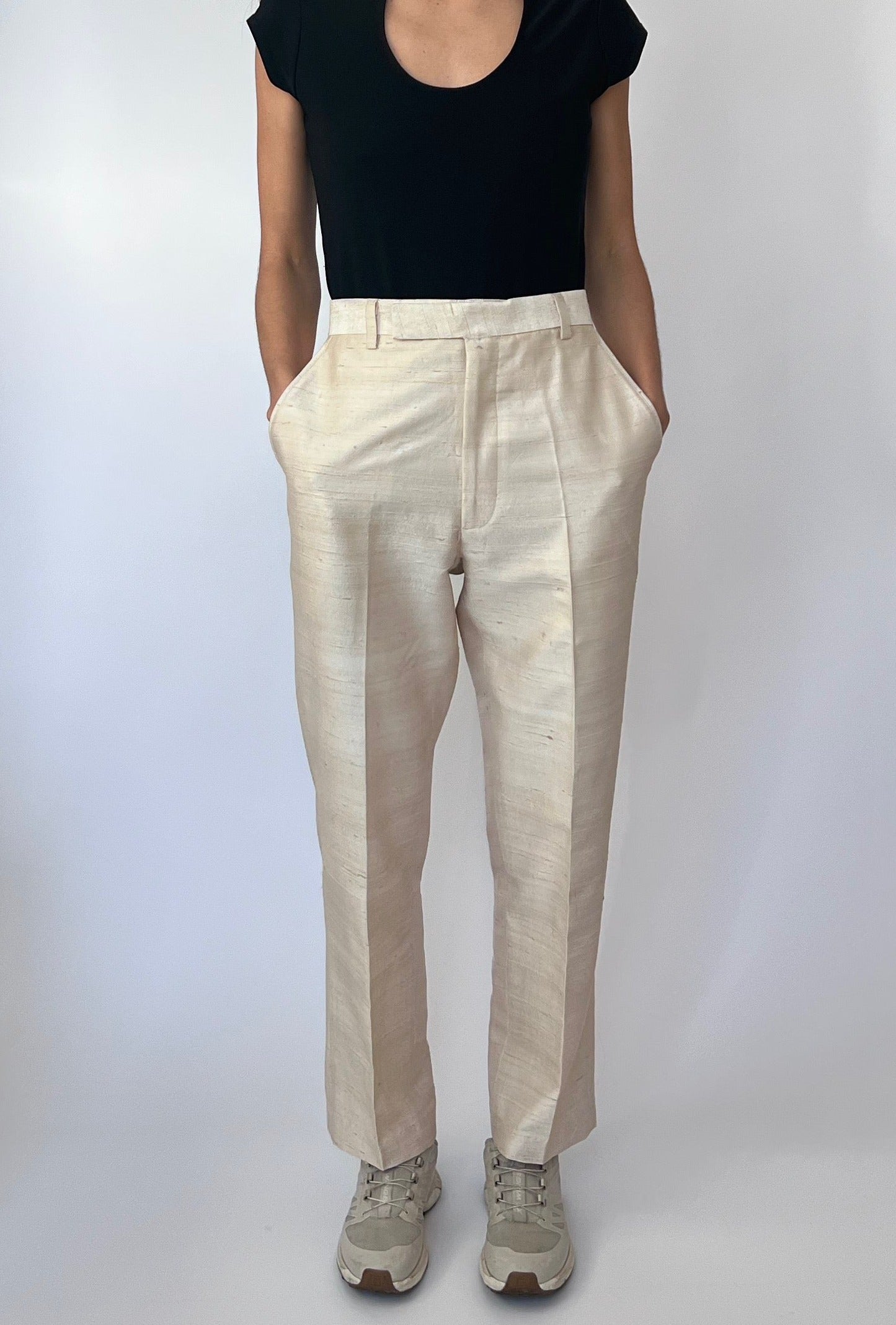 Cream Silk Trousers L/XL W'34"