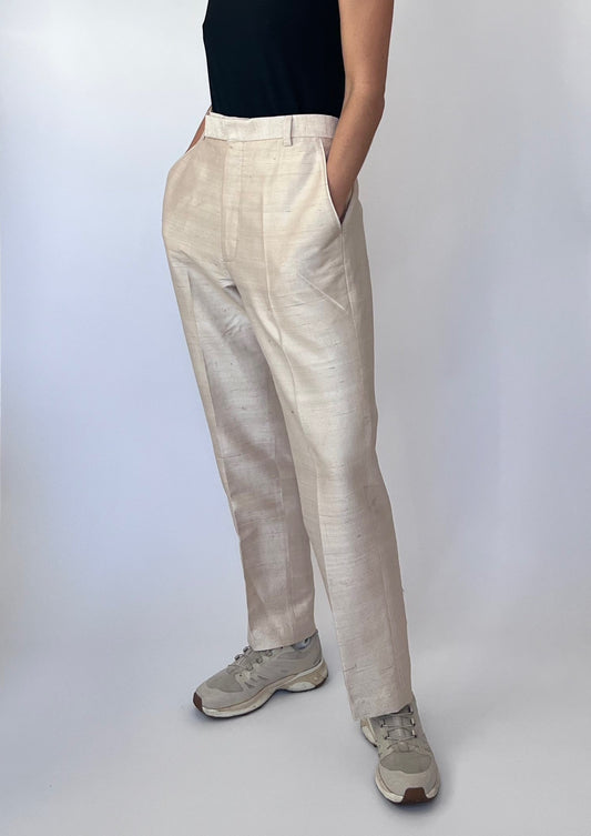 Cream Silk Trousers L/XL W'34"