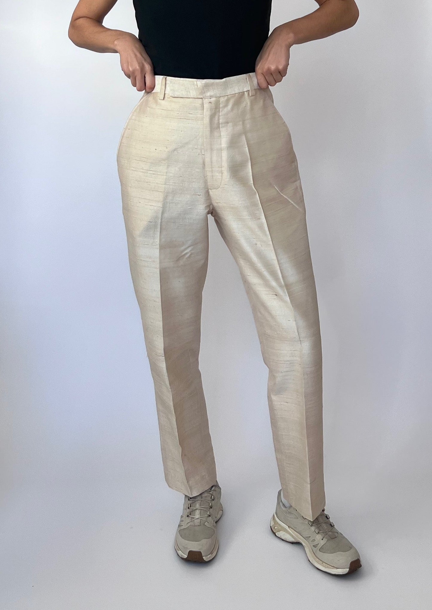 Cream Silk Trousers L/XL W'34"