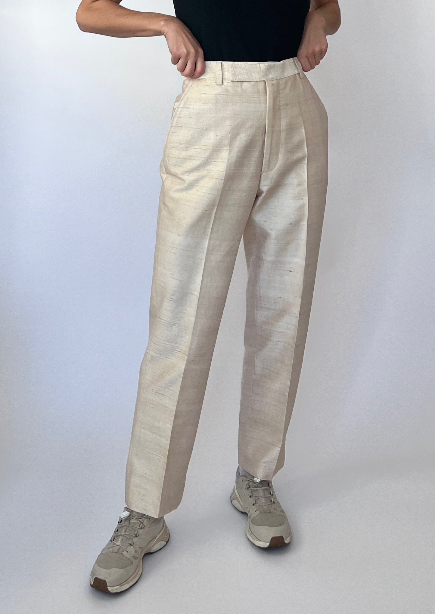 Cream Silk Trousers L/XL W'34"