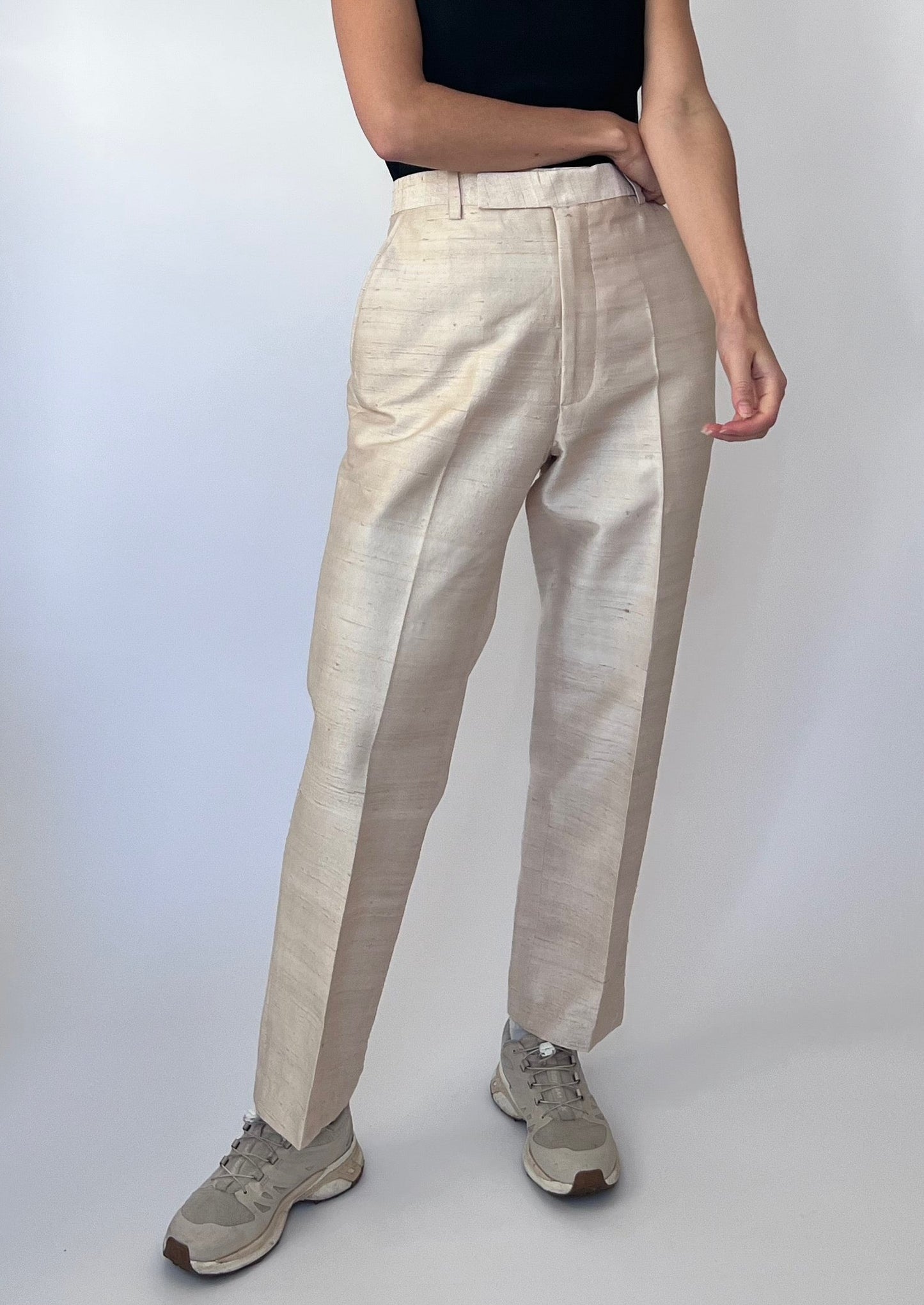 Cream Silk Trousers L/XL W'34"