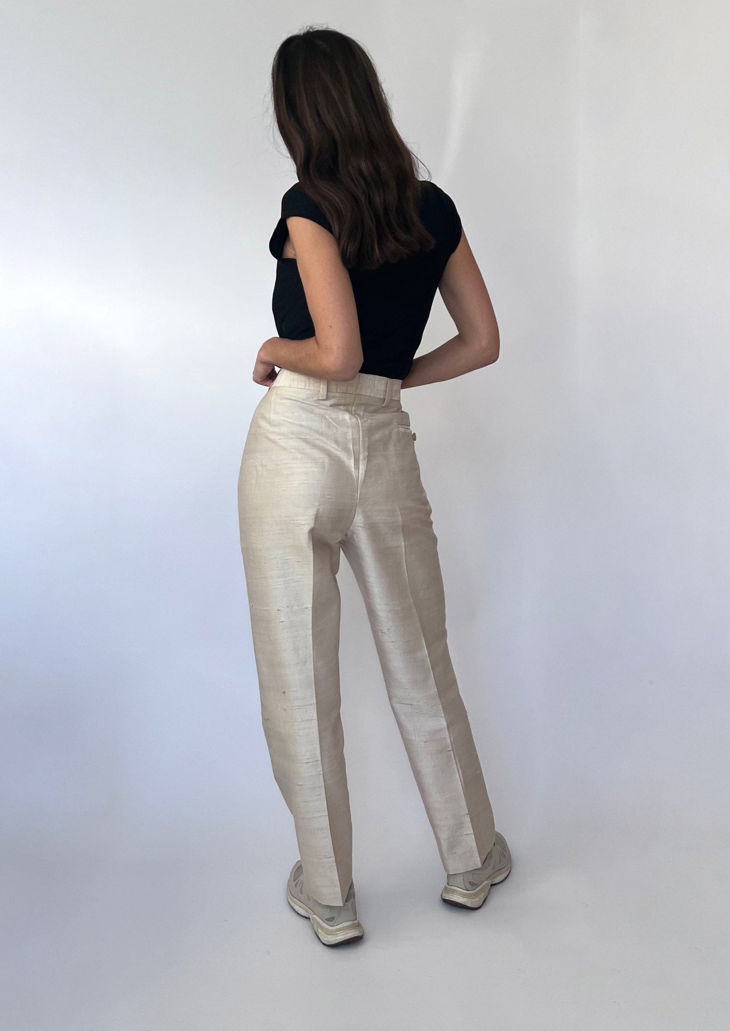 Cream Silk Trousers L/XL W'34"