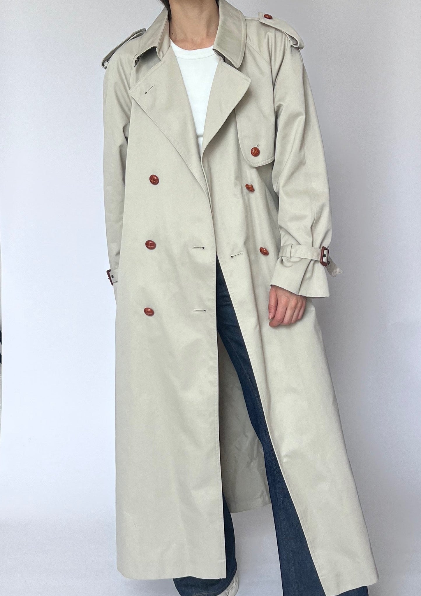 Classic Vintage 70s Cream Trench Coat S/M