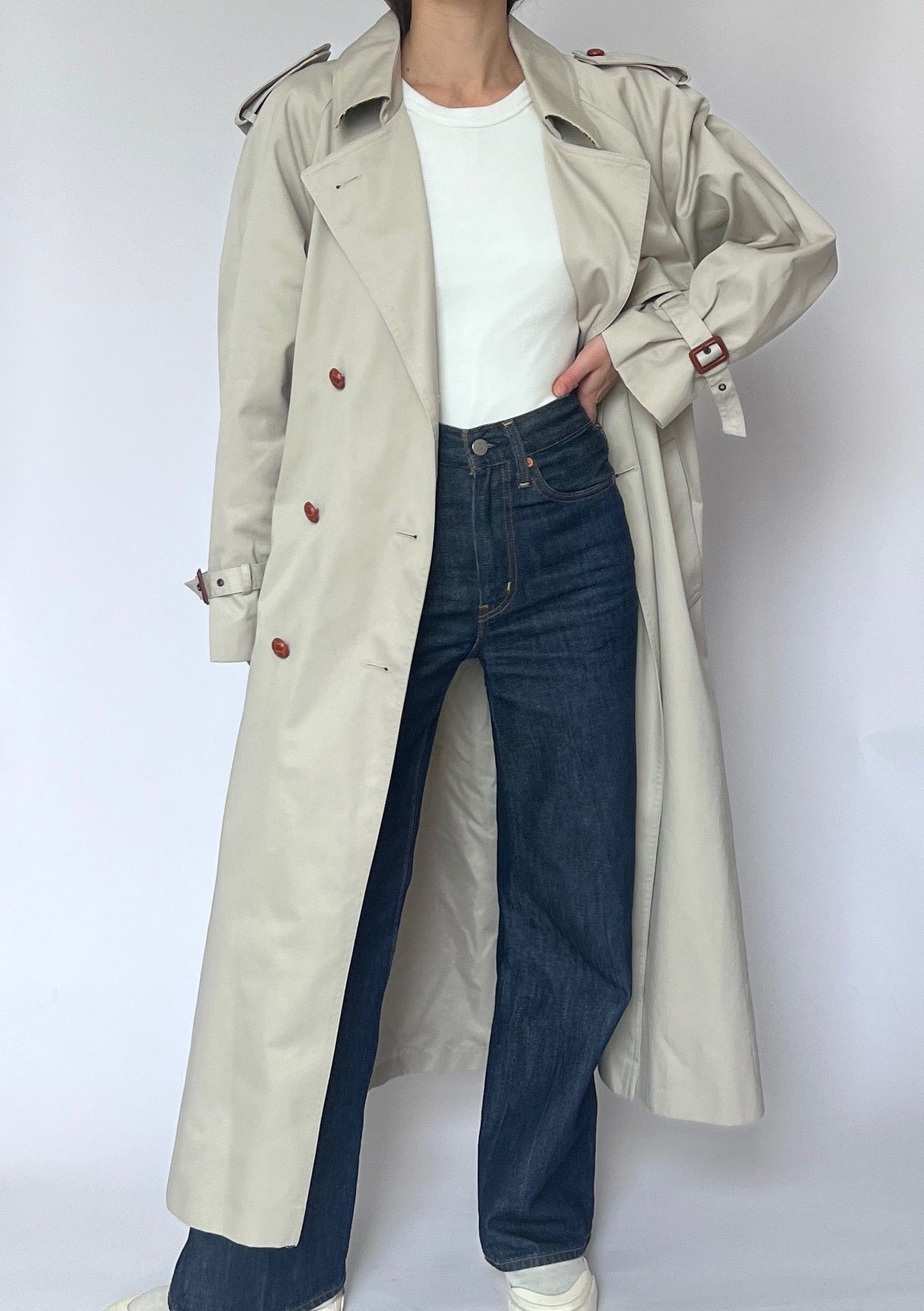 Classic Vintage 70s Cream Trench Coat S/M