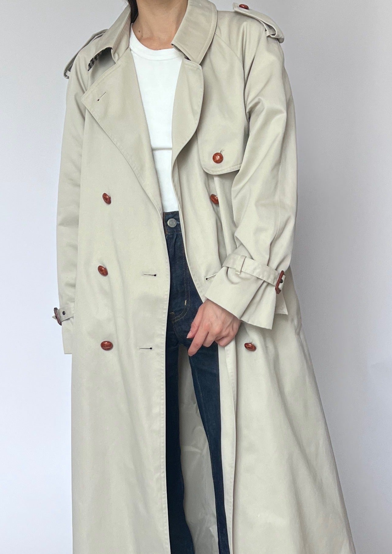 Classic Vintage 70s Cream Trench Coat S/M