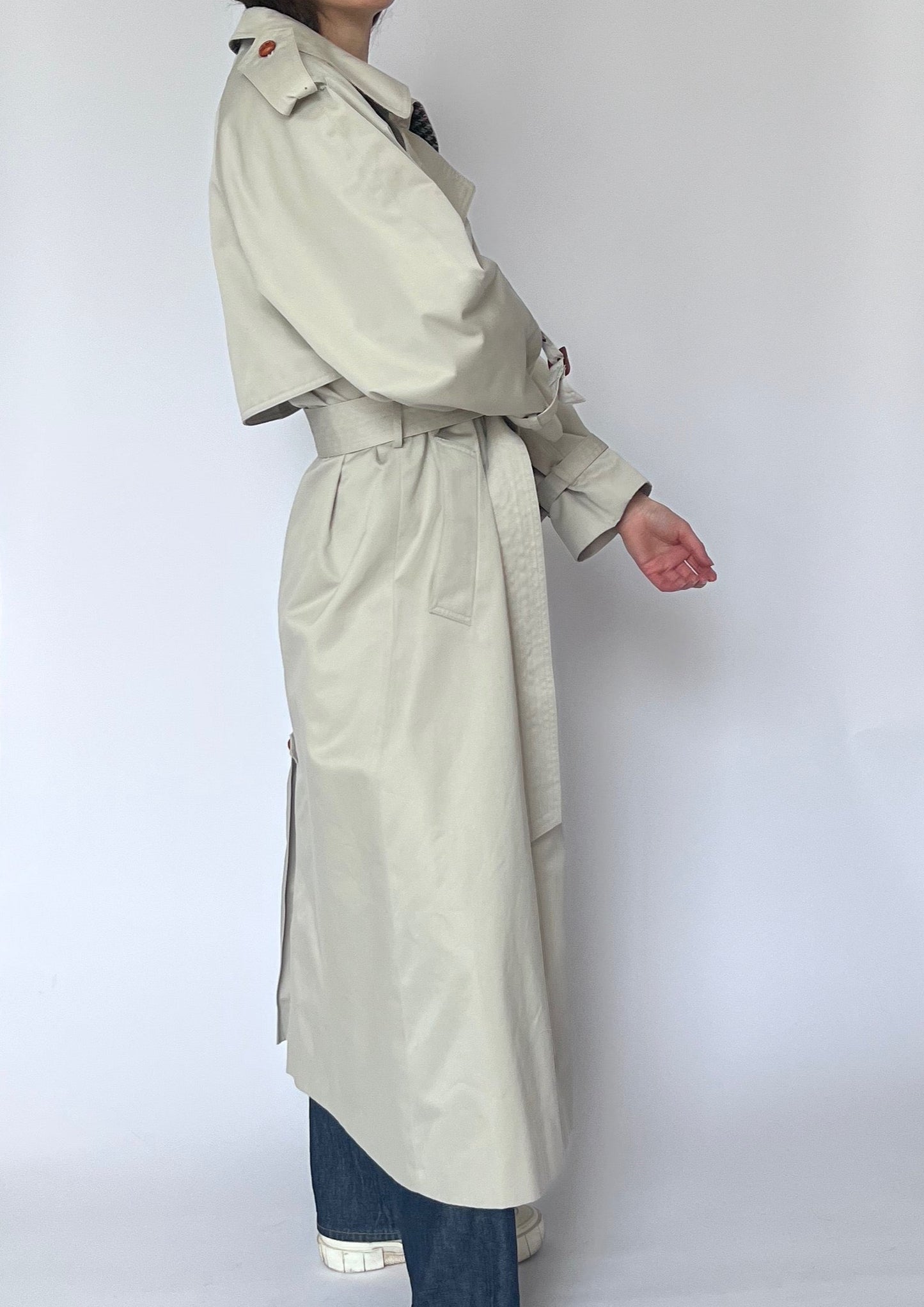 Classic Vintage 70s Cream Trench Coat S/M