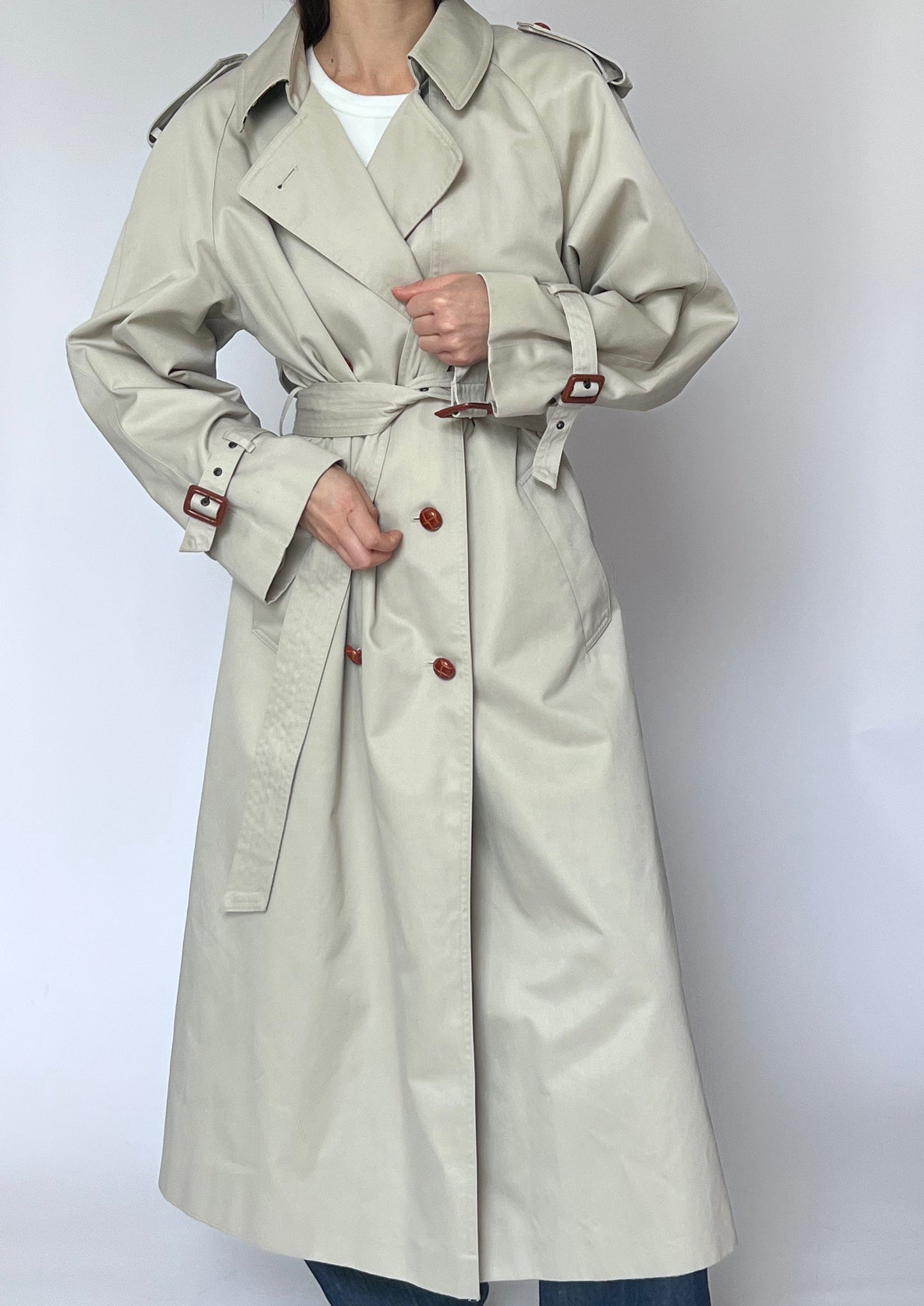 Classic Vintage 70s Cream Trench Coat S/M