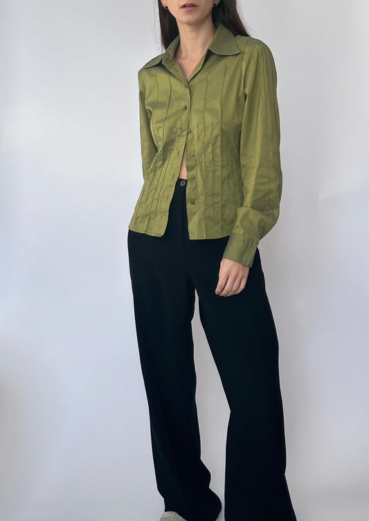 Green 00's Pleated shirt XS/S