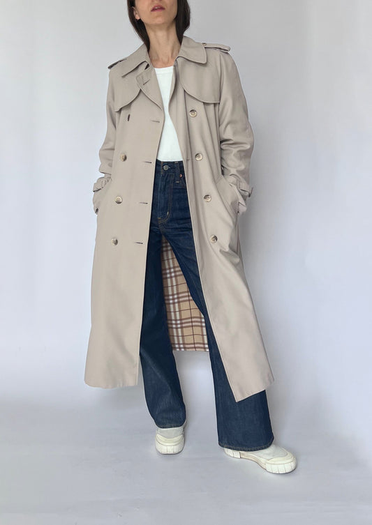 Vintage 70s Neutral Long Trench Coat S/M