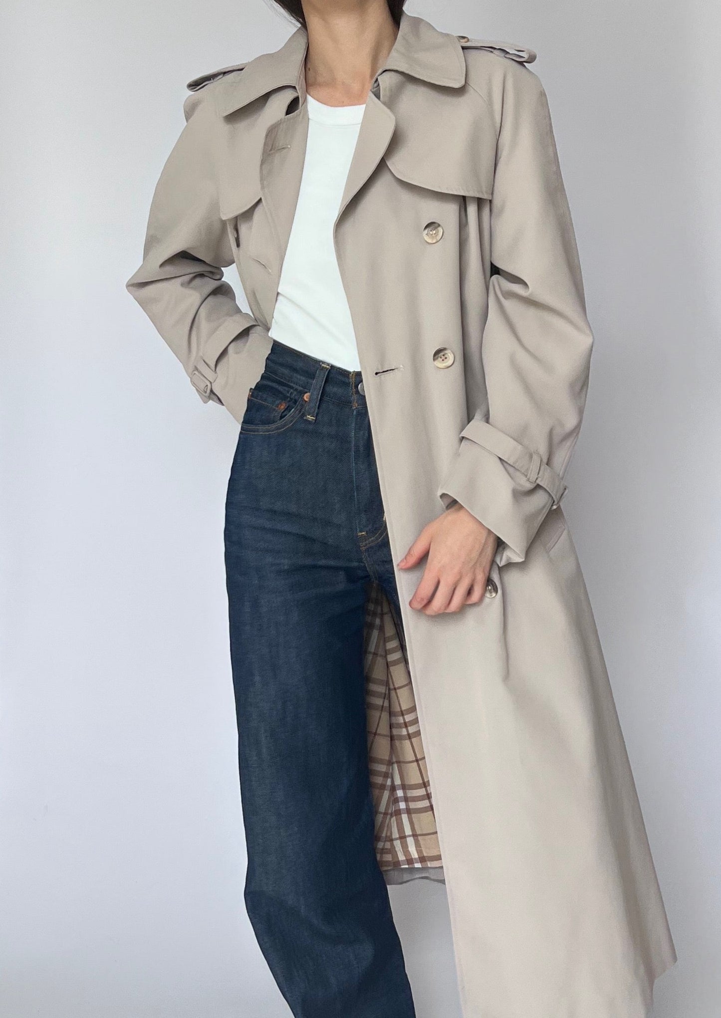 Vintage 70s Neutral Long Trench Coat S/M