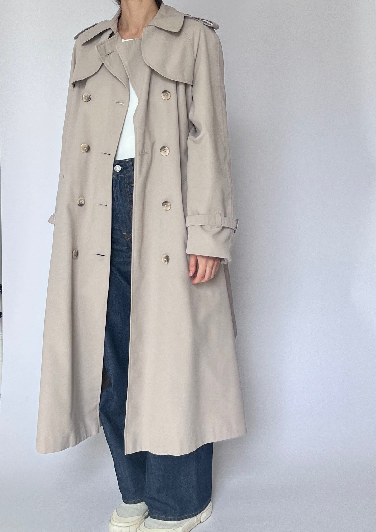 Vintage 70s Neutral Long Trench Coat S/M