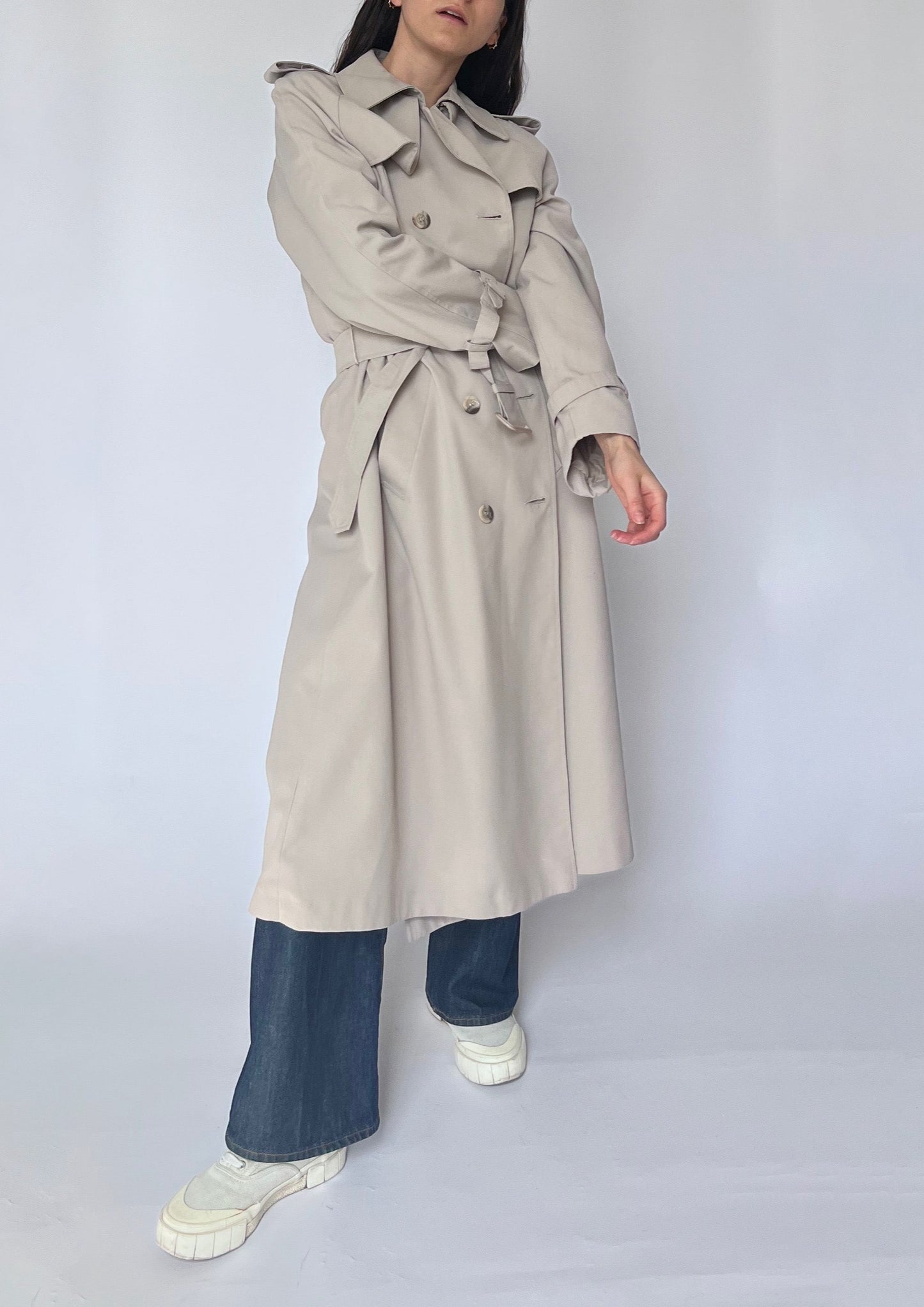 Vintage 70s Neutral Long Trench Coat S/M