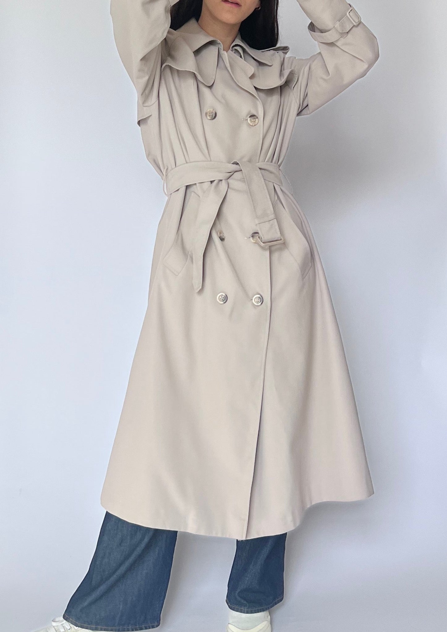 Vintage 70s Neutral Long Trench Coat S/M