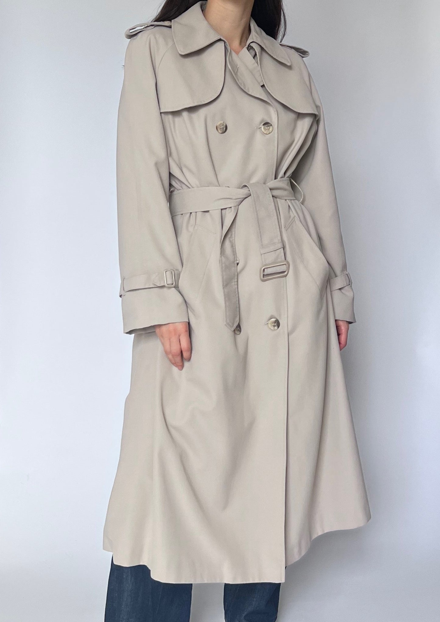 Vintage 70s Neutral Long Trench Coat S/M