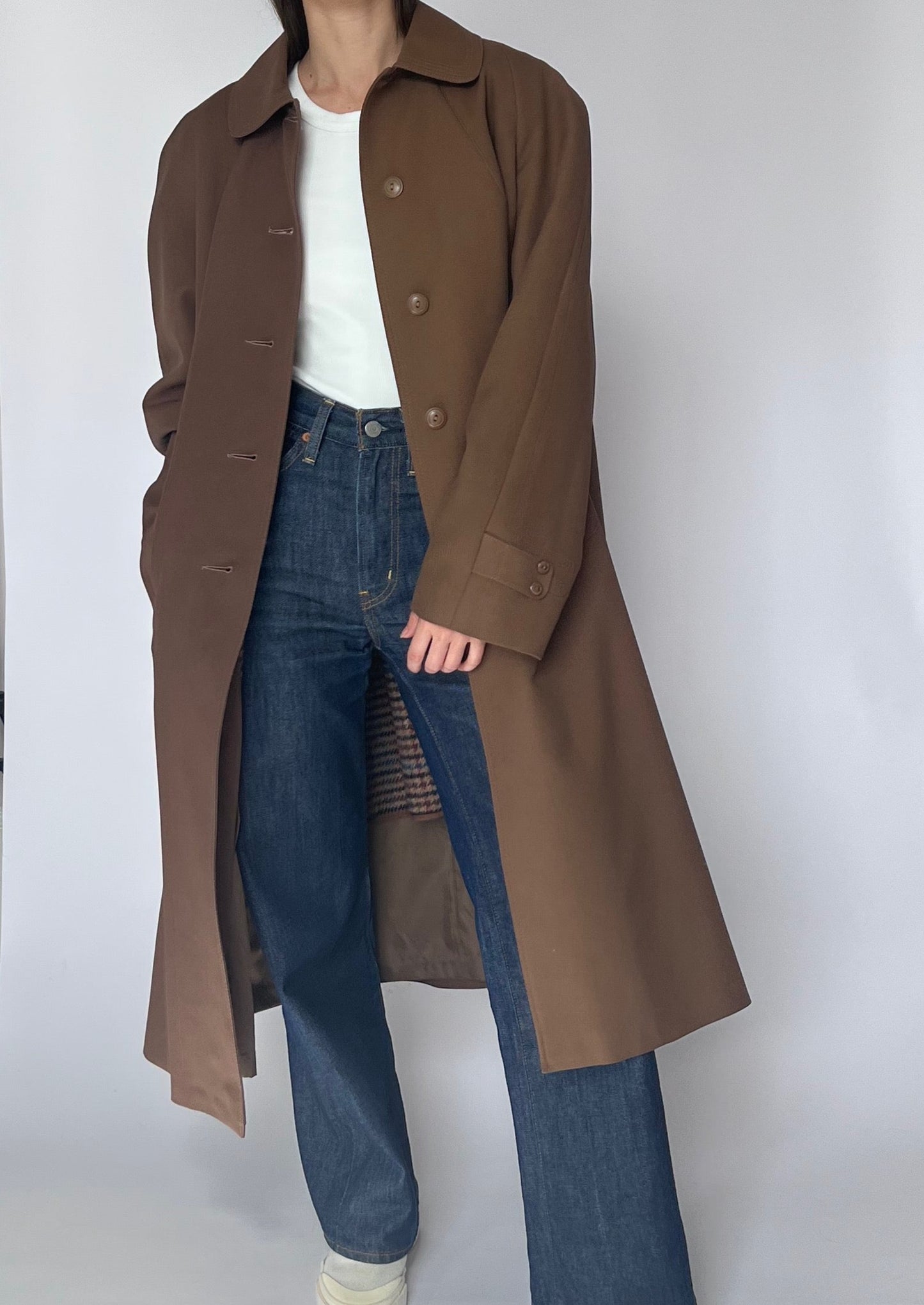 Vintage Brown Lined Overcoat Trench coat S/M